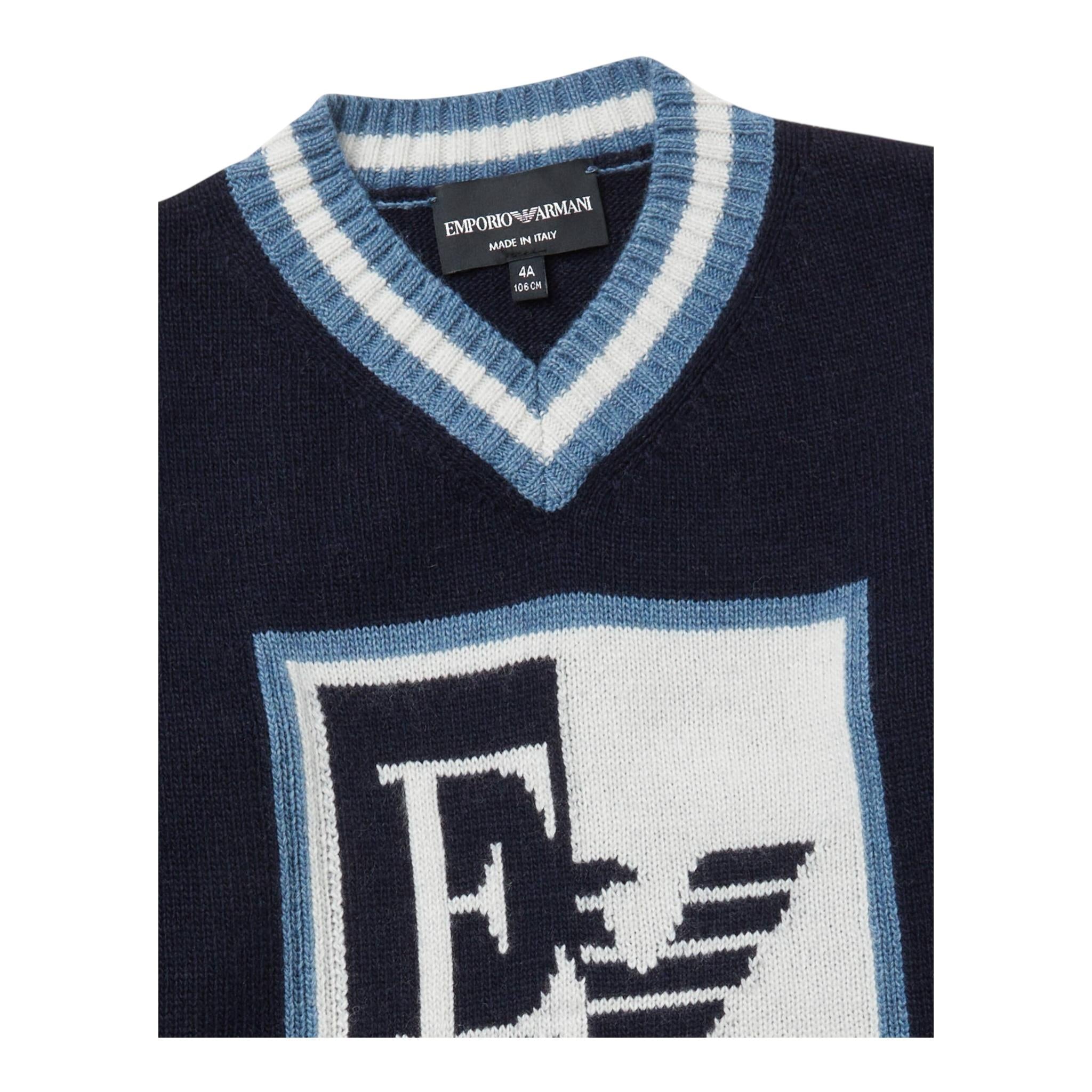 EMPORIO ARMANI maglia scollo a v tinta unita con logo Blu per Bambino 6L4M50 BLU EMPORIO ARMANI