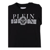 PHILIPPE PLEIN t-shirt girocollo tinta unita con stampa logo Nero per Bambino BTK1265 NERO PHILIPPE PLEIN