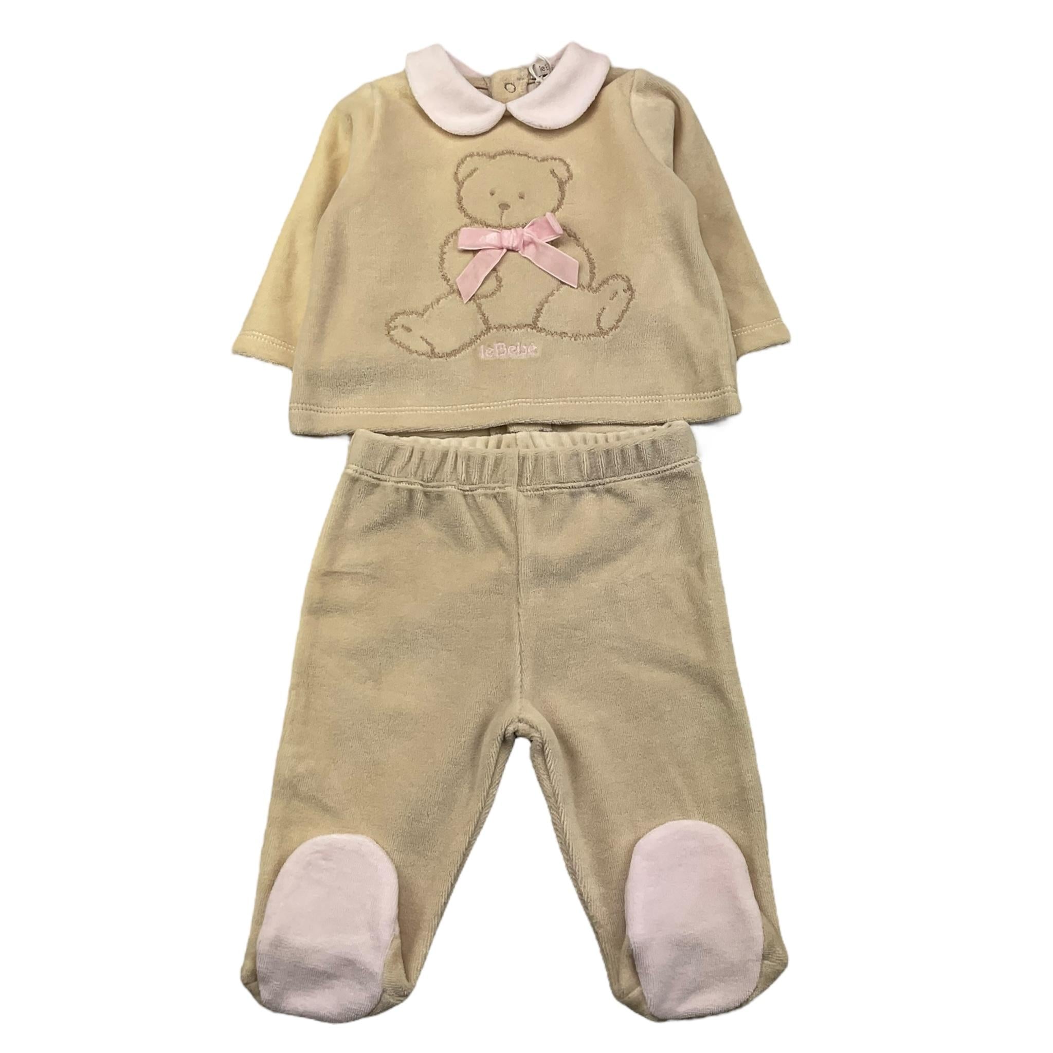 LE BEBE' completo 2 pezzi shirt-ghettina tinta unita in ciniglia Beige per Neonata LBG5962 BEIGE LE BEBE'