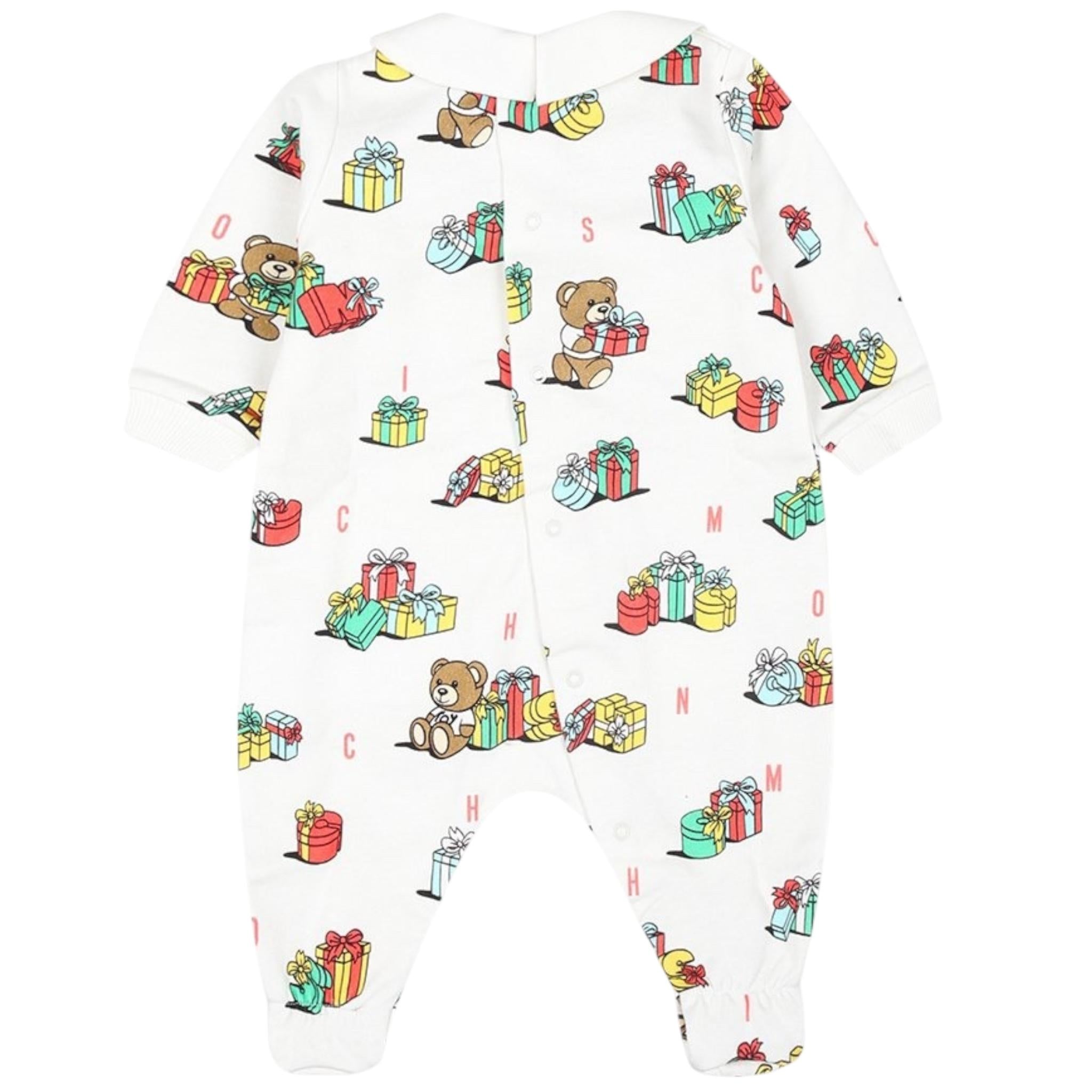 MOSCHINO tutina manica lunga tinta unita con stampa in contrasto Bianco per Neonato MUT043 BIANCO MOSCHINO