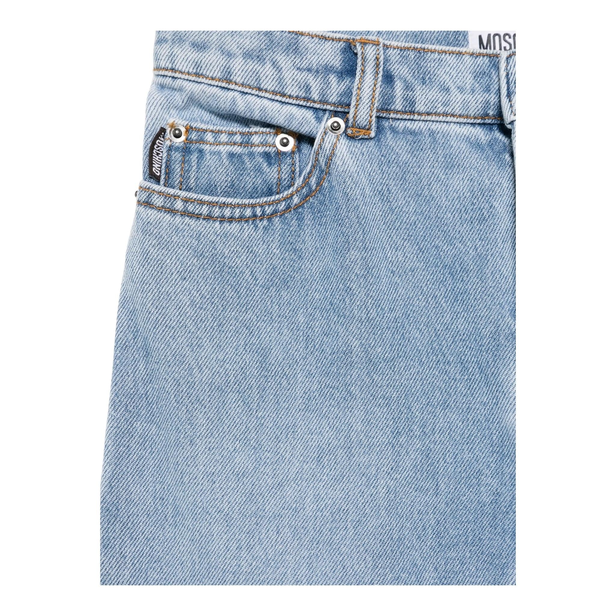 MOSCHINO jeans tinta unita con stampa logo Azzurro per Bambino HUP07Y AZZURRO MOSCHINO