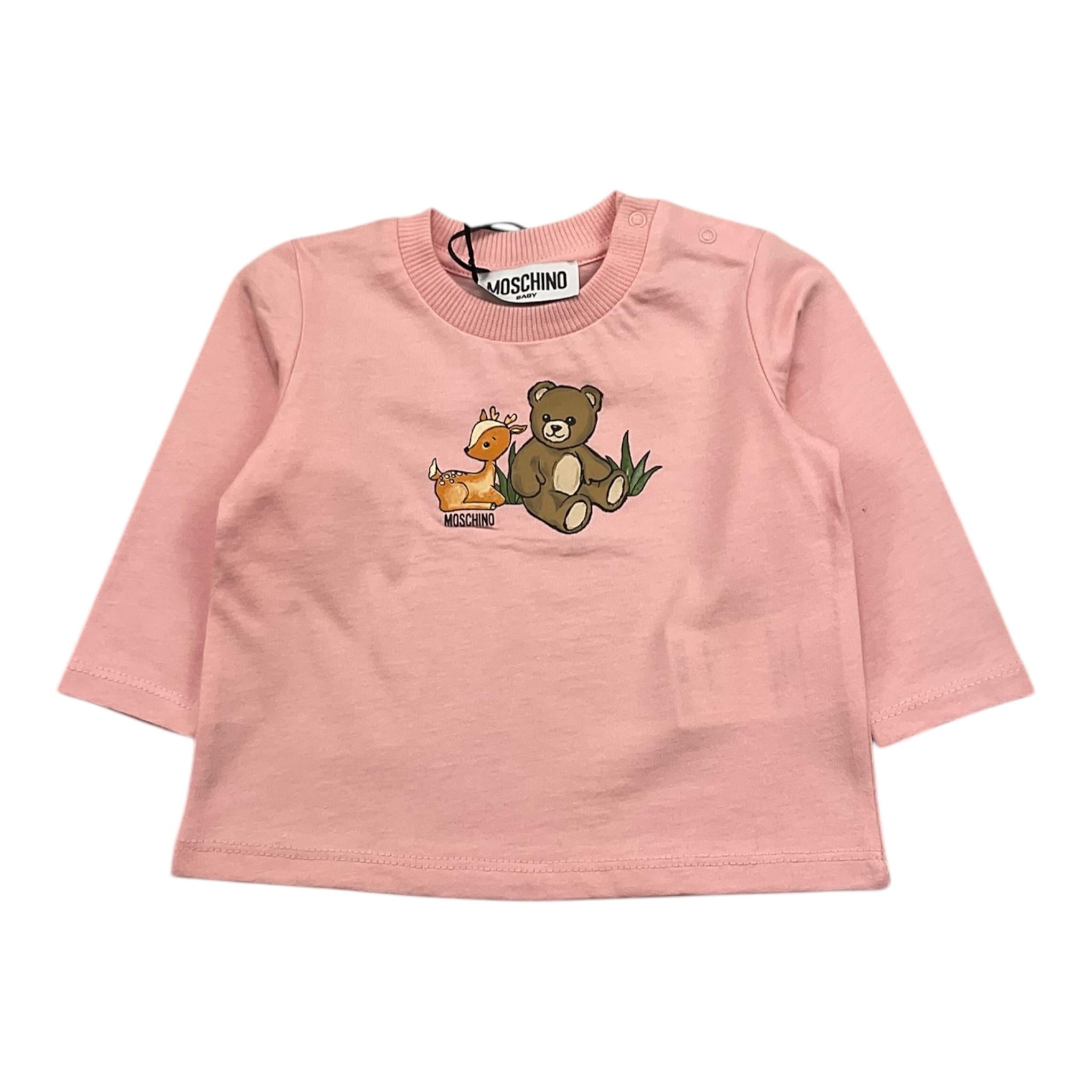 MOSCHINO shirt girocollo tinta unita con stampa Rosa per Neonata MYO00R ROSA MOSCHINO