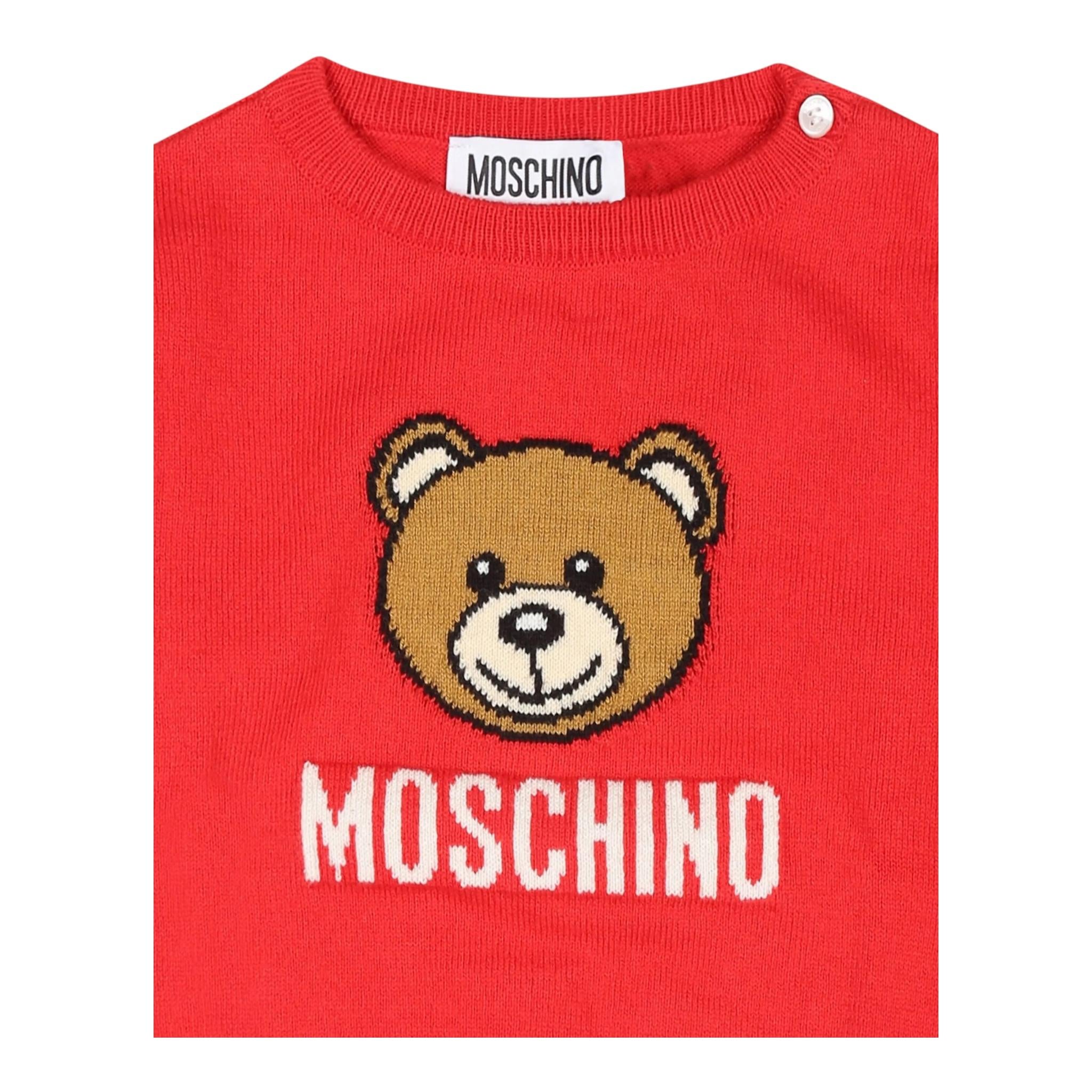 MOSCHINO maglia girocollo tinta unita con stampa orso Rosso per Neonato MYW00JX ROSSO MOSCHINO