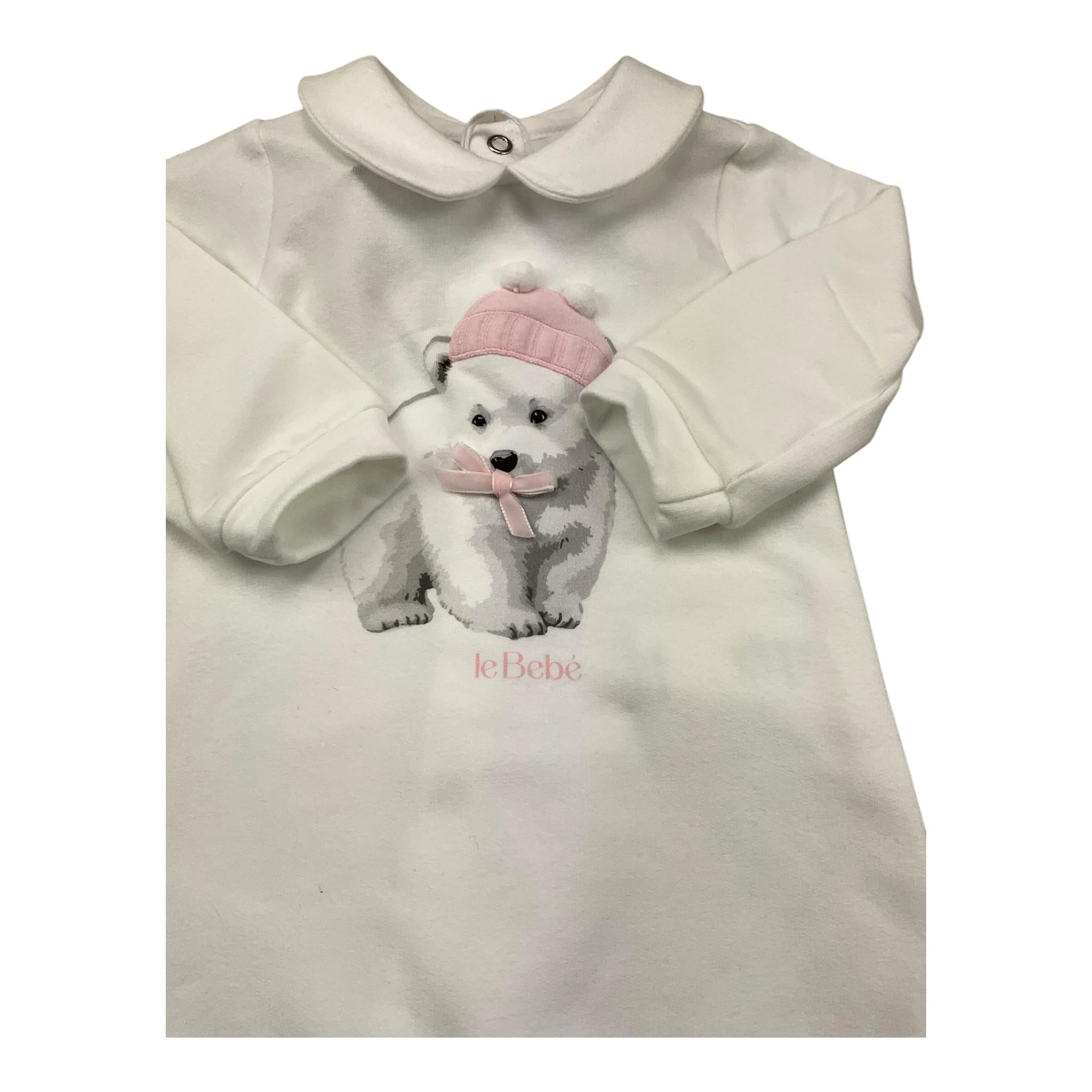 LE BEBE' tutina manica lunga tinta unita con orso Bianco per Neonata LBG6005 BIANCO LE BEBE'