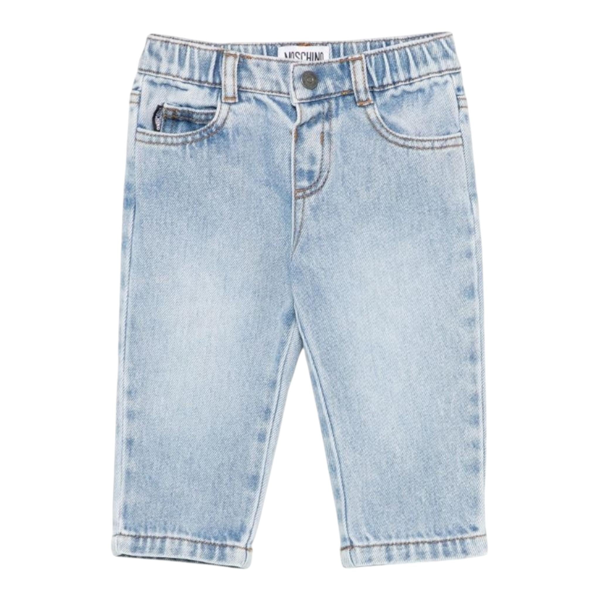 MOSCHINO jeans tinta unita con elastico in vita Azzurro per Neonato MUP054 AZZURRO MOSCHINO