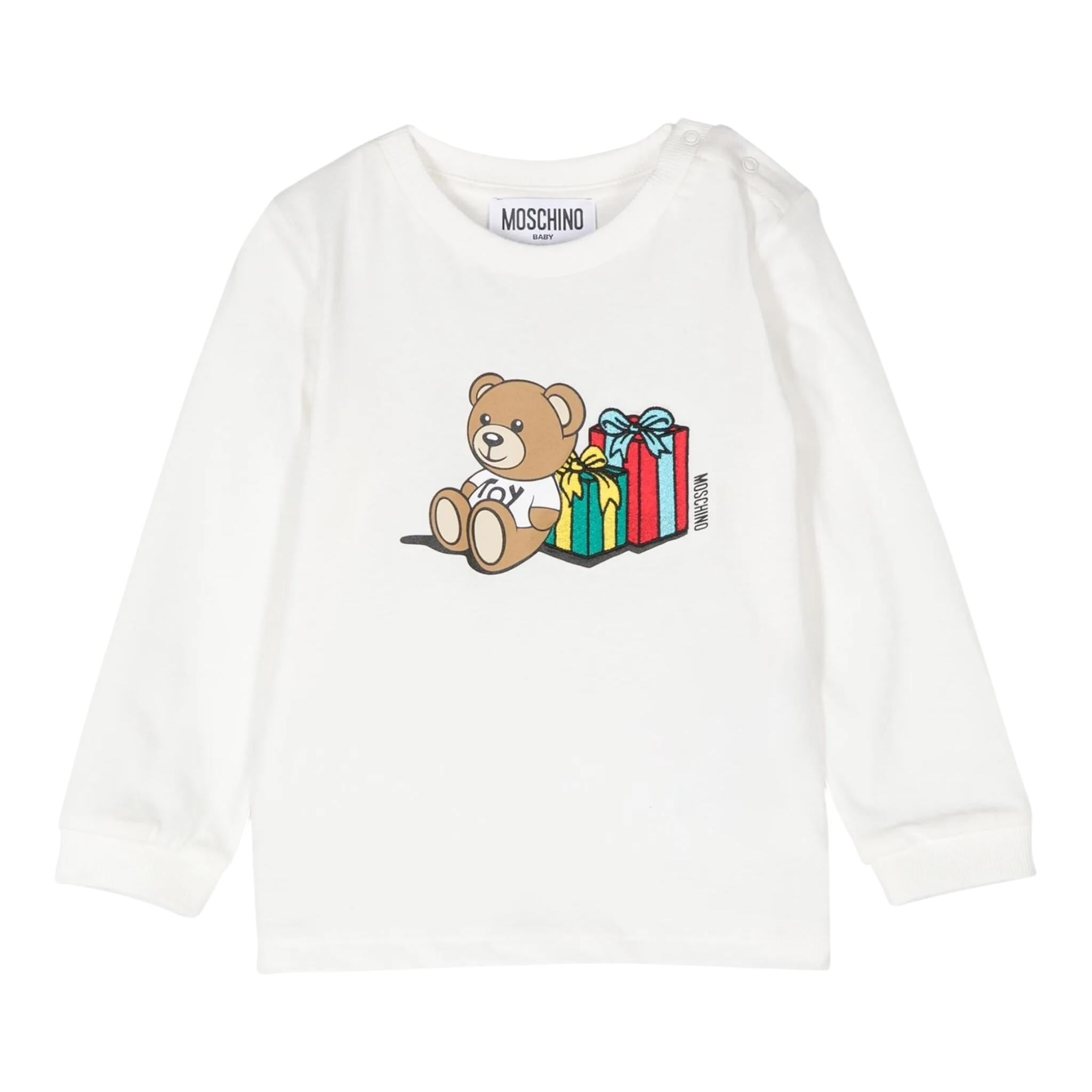 MOSCHINO shirt girocollo tinta unita con logo Bianco per Bambino MUO00VJ BIANCO MOSCHINO