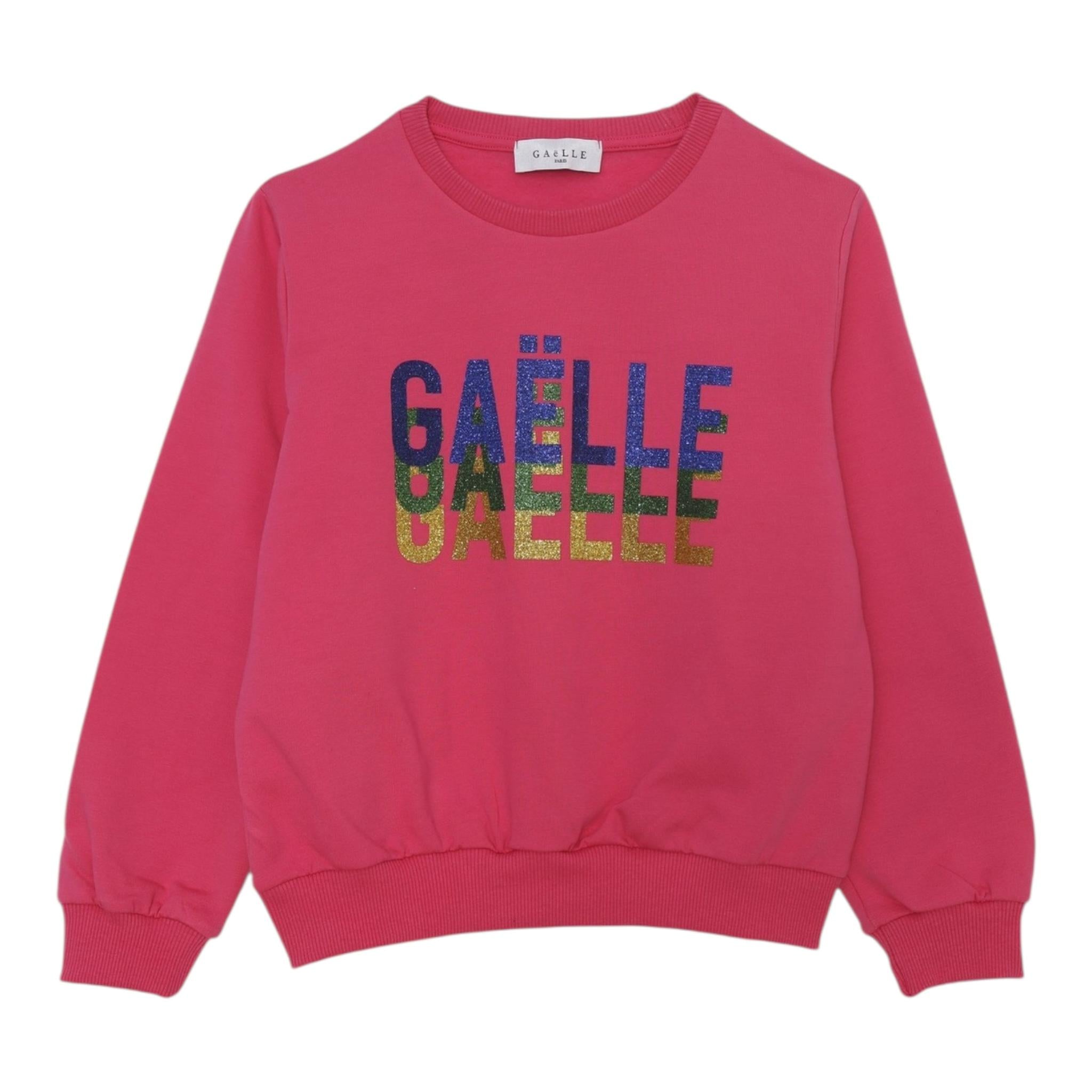 GAELLE felpa chiusa girocollo tinta unita con stampa glitterata Fuxia per Bambina 2741F00341X FUXIA GAELLE
