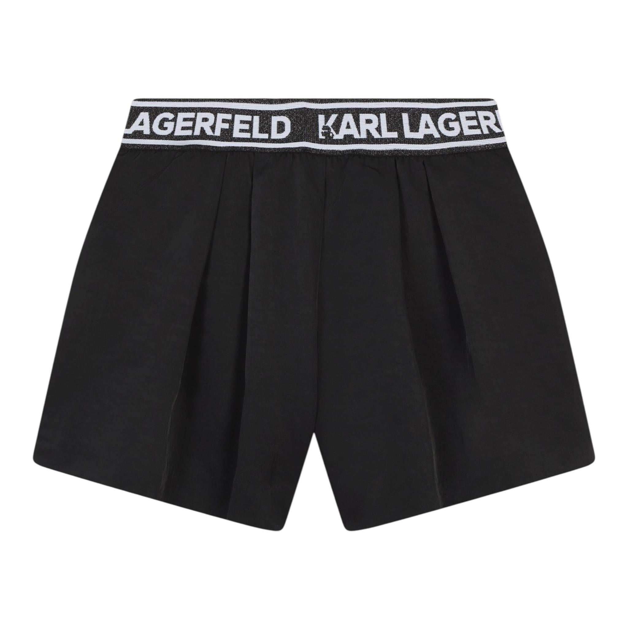 KARL LAGERFELD short tinta unita con elastic in vita logato Nero per Bambina Z30201 NERO KARL LAGERFELD