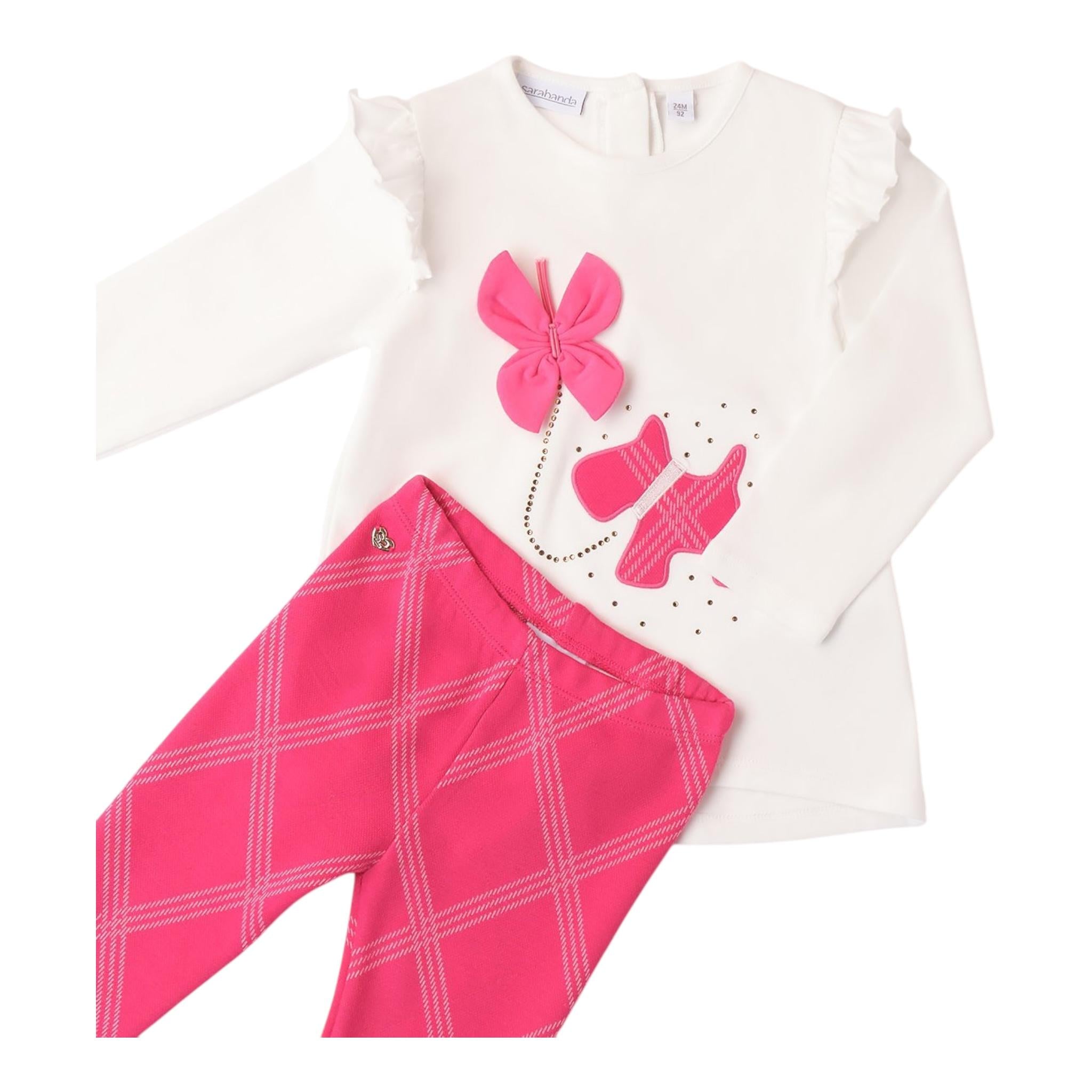 SARABANDA completo 2pz shirt-leggins bicolore Bianco/fuxia per Neonata A302 BIANCO/FUXIA SARABANDA