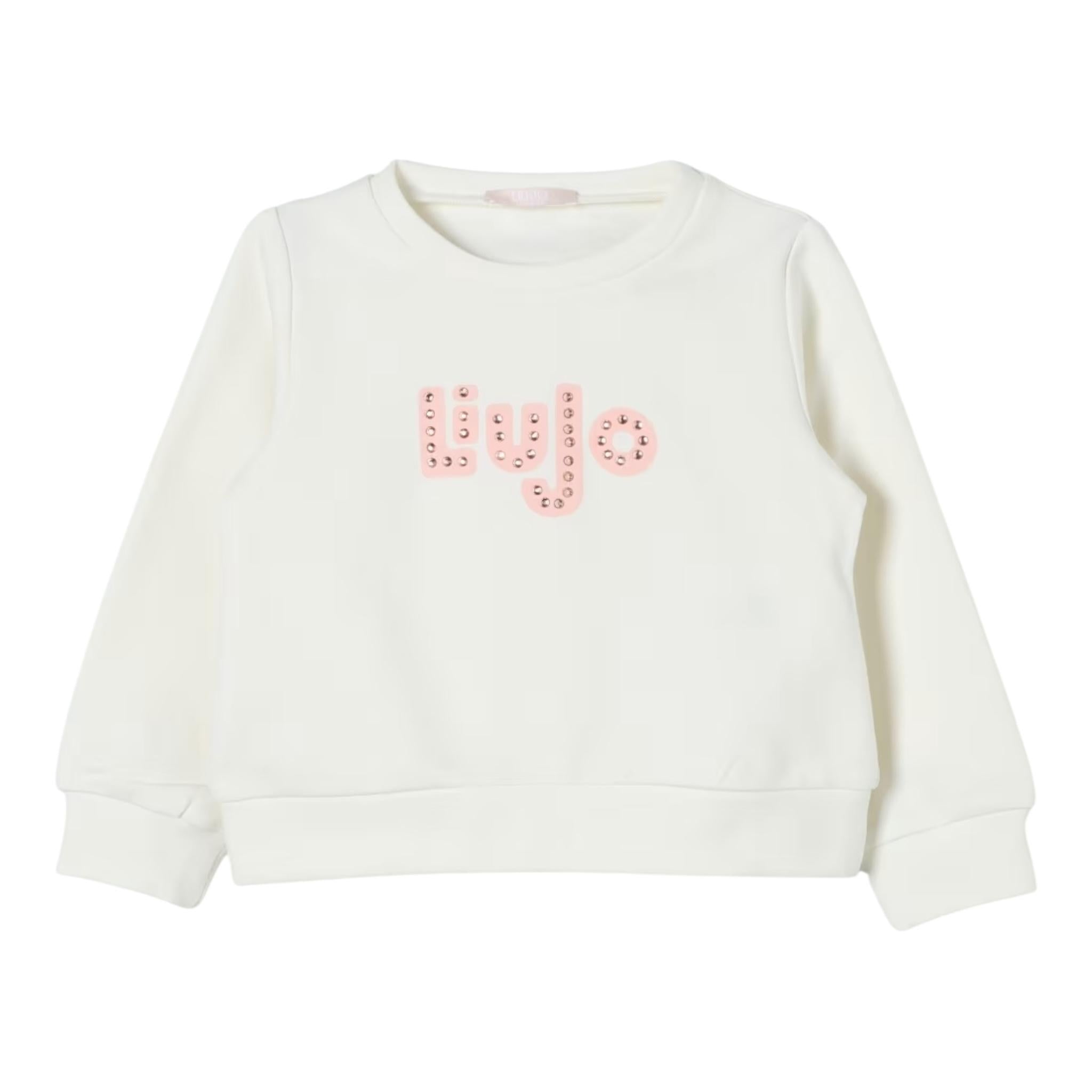 LIU JO felpa chiusa girocollo tinta unita con stampa logo Panna per Bambina KF4060X PANNA LIU JO