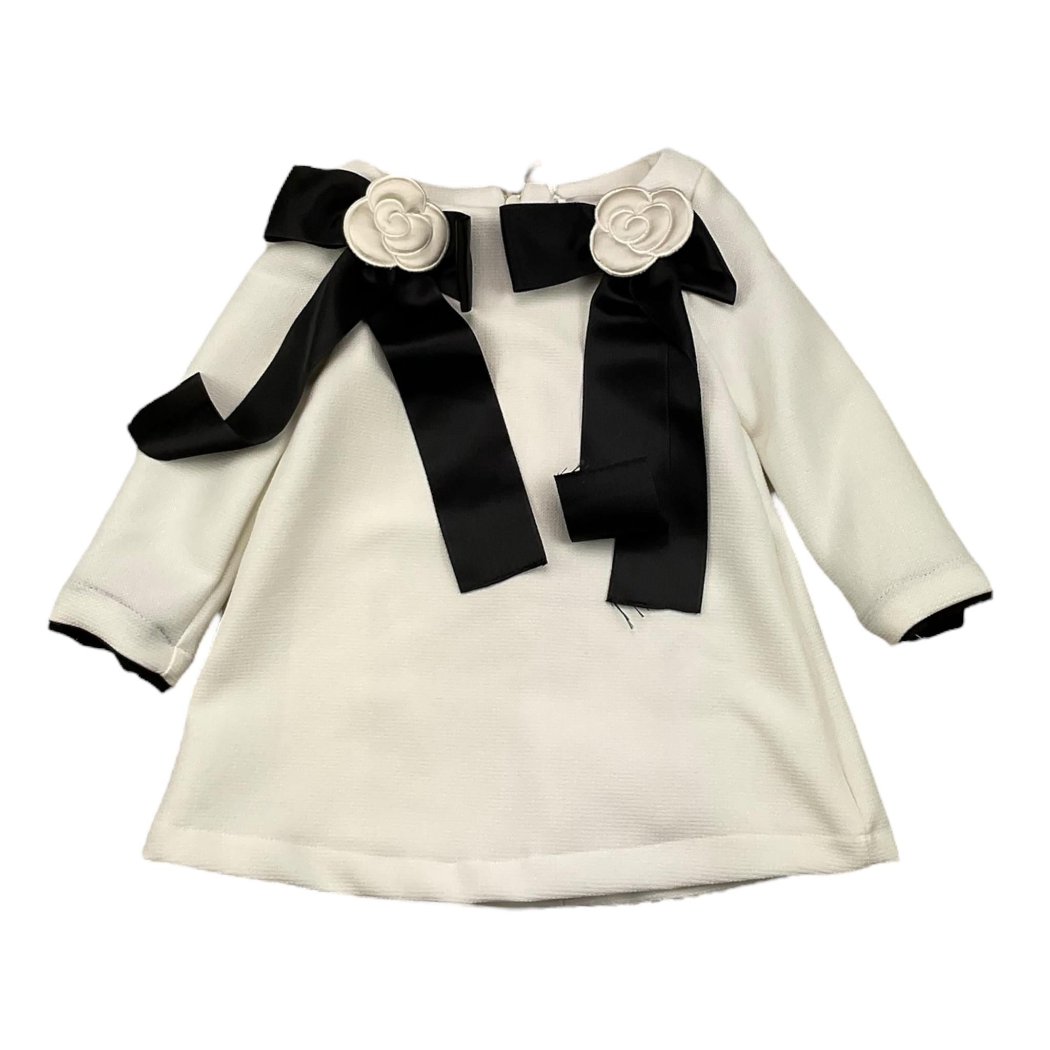 MISS GRANT abito manica lunga tinta unita cn fiocchi in contrasto Panna per Neonata MG1203 PANNA MISS GRANT