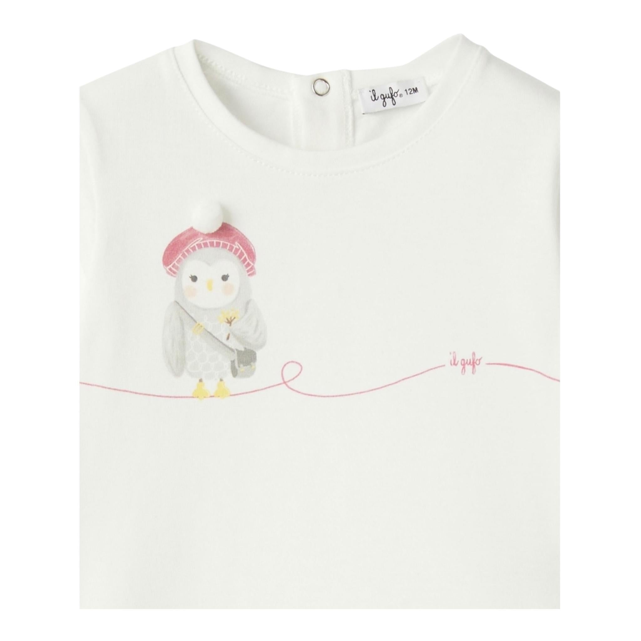 IL GUFO shirt girocollo tinta unita con stampa in contrasto Bianco per Neonata A24TA359MF002 BIANCO IL GUFO