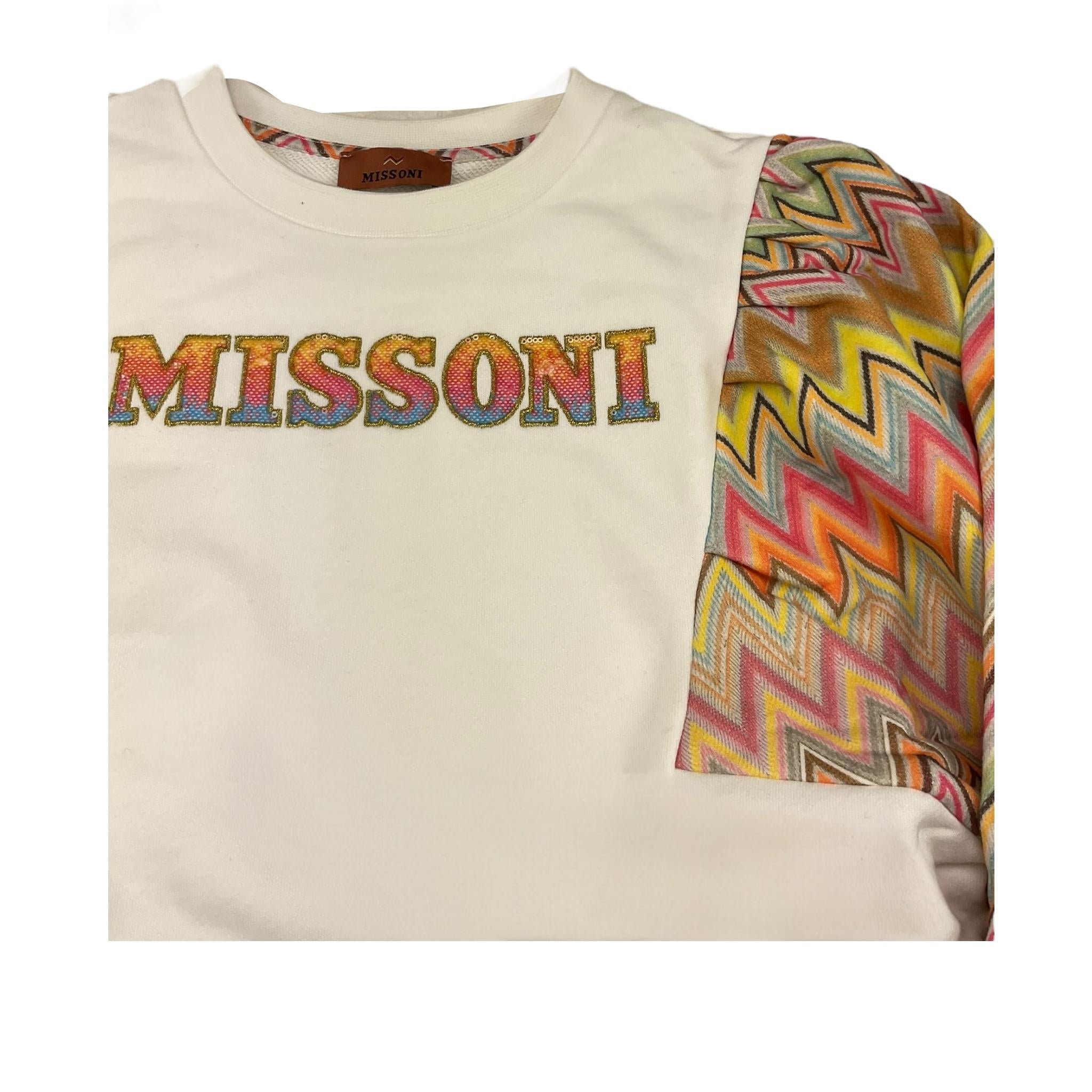 MISSONI abito felpa girocollo tinta unita con maniche e gonna in contrasto Bianco per Bambina MV1A90 BIANCO MISSONI