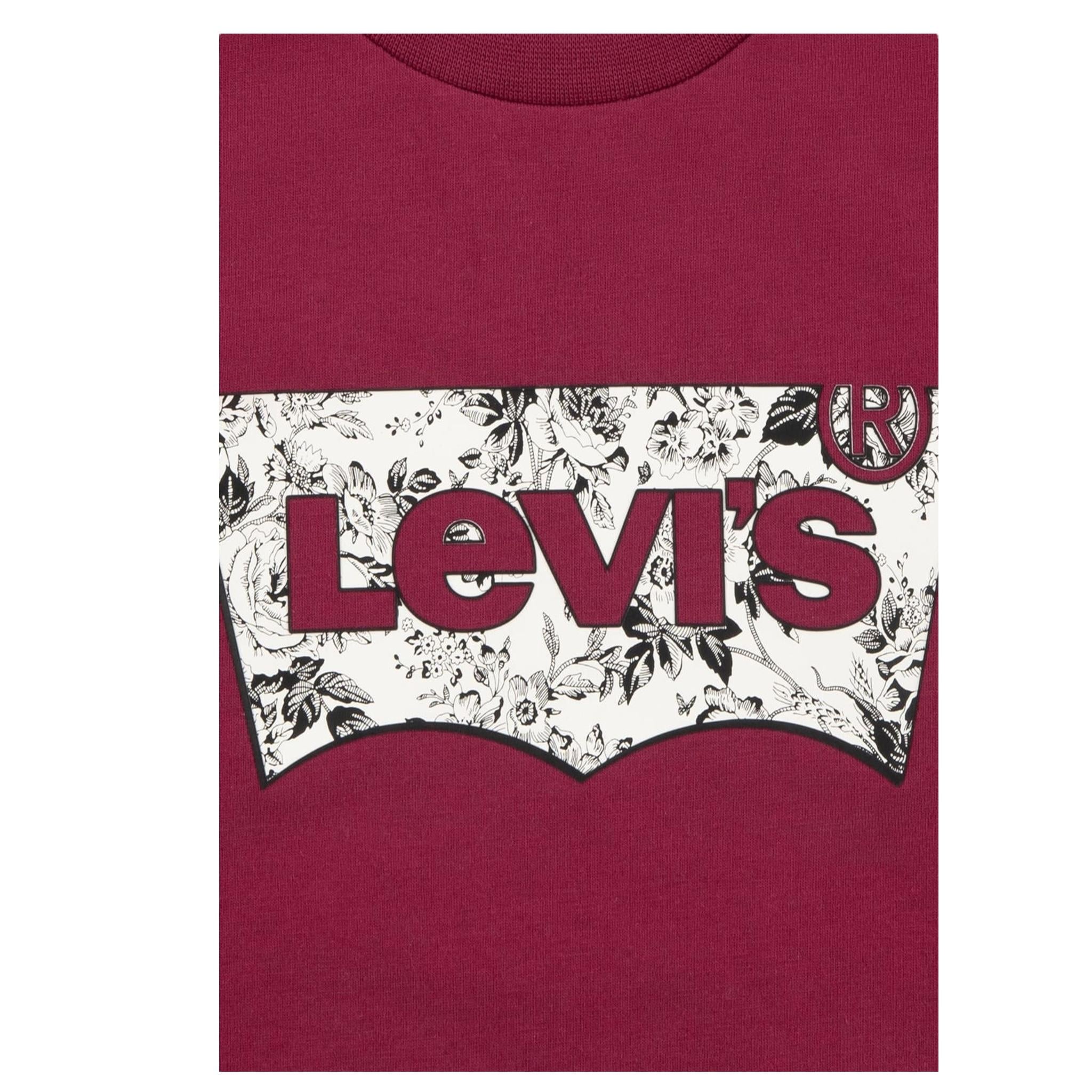 LEVI'S shirt girocollo tinta unita con stampa Bordeaux per Bambina 4EL056 BORDEAUX LEVI'S