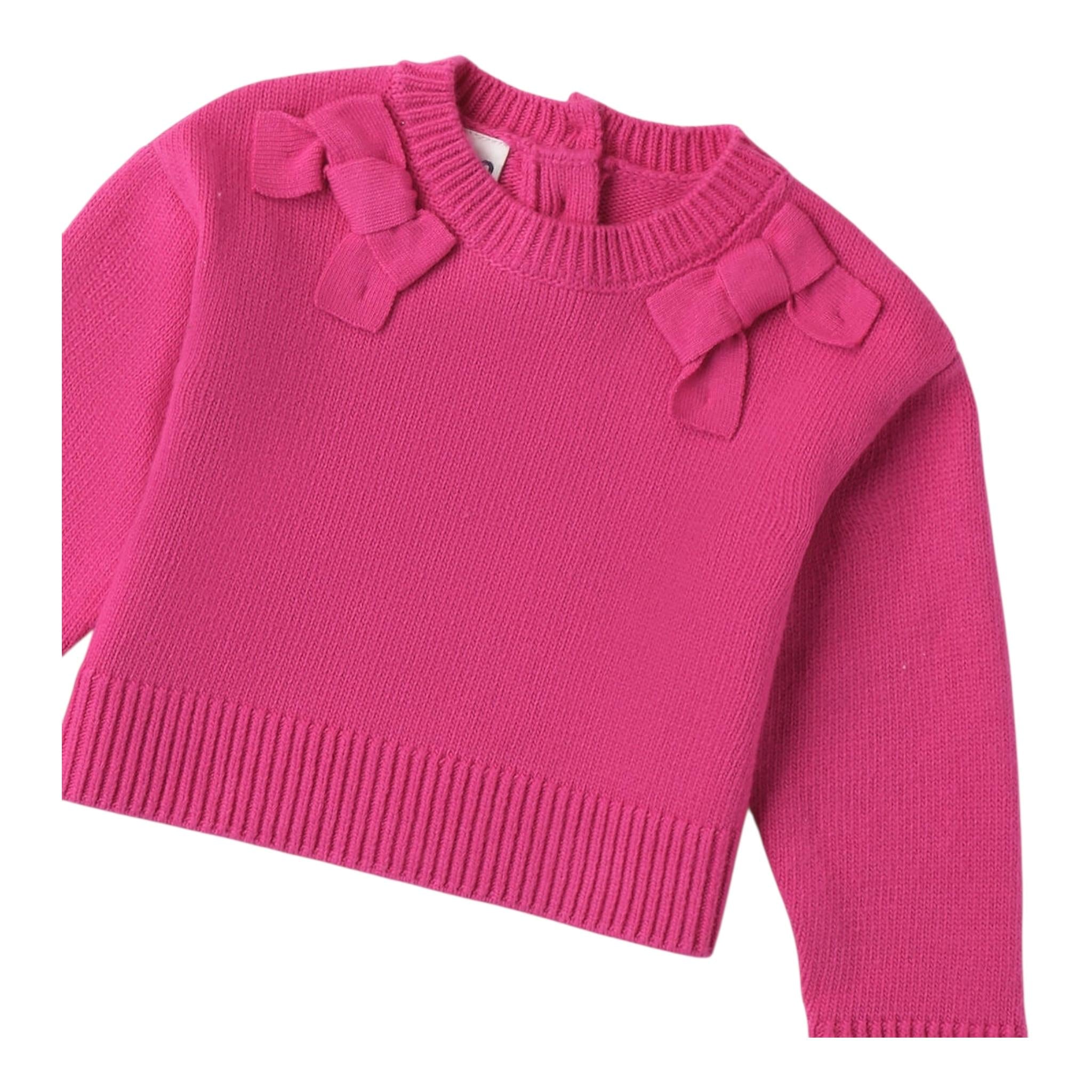 I DO maglia girocollo tinta unita con fiocco Fuxia per Bambina 4A558 FUXIA I DO