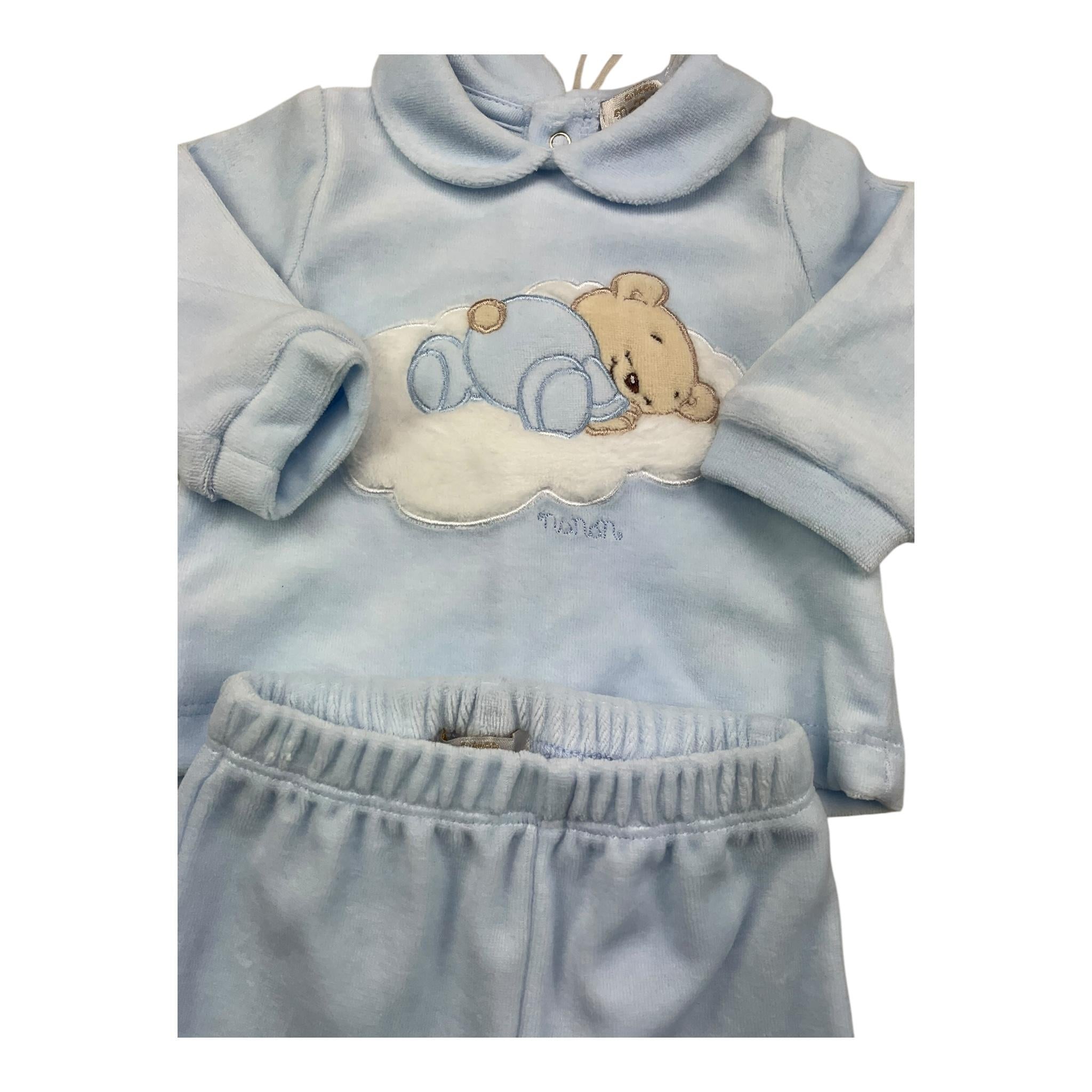 NANAN completo 2 pezzi maglia-ghettina in ciniglia tinta unita Azzurro per Neonato AI2400201A AZZURRO NANAN