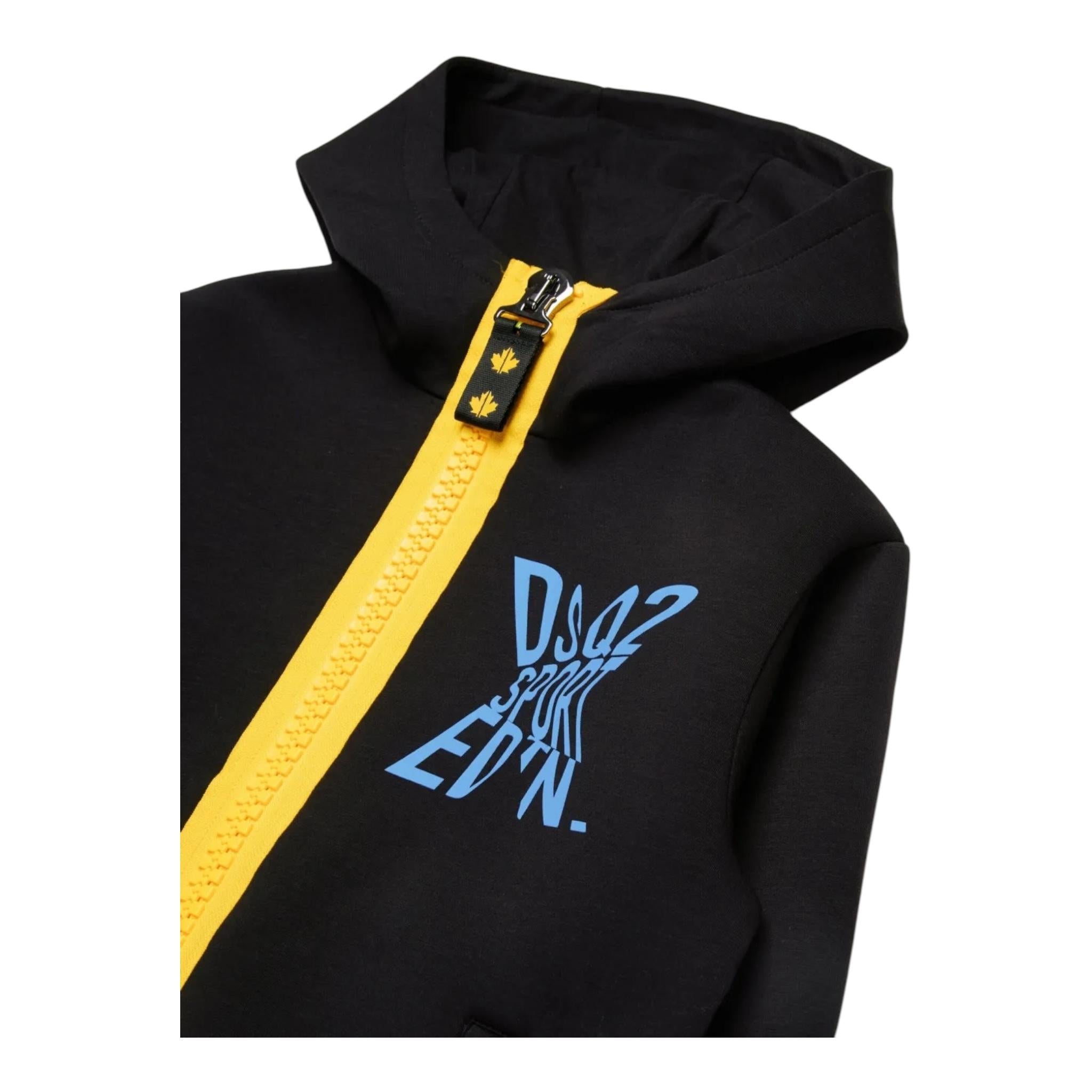 DSQUARED2 felpa tinta unita con zip e cappuccio Nero per Bambino DQ2528 NERO DSQUARED2