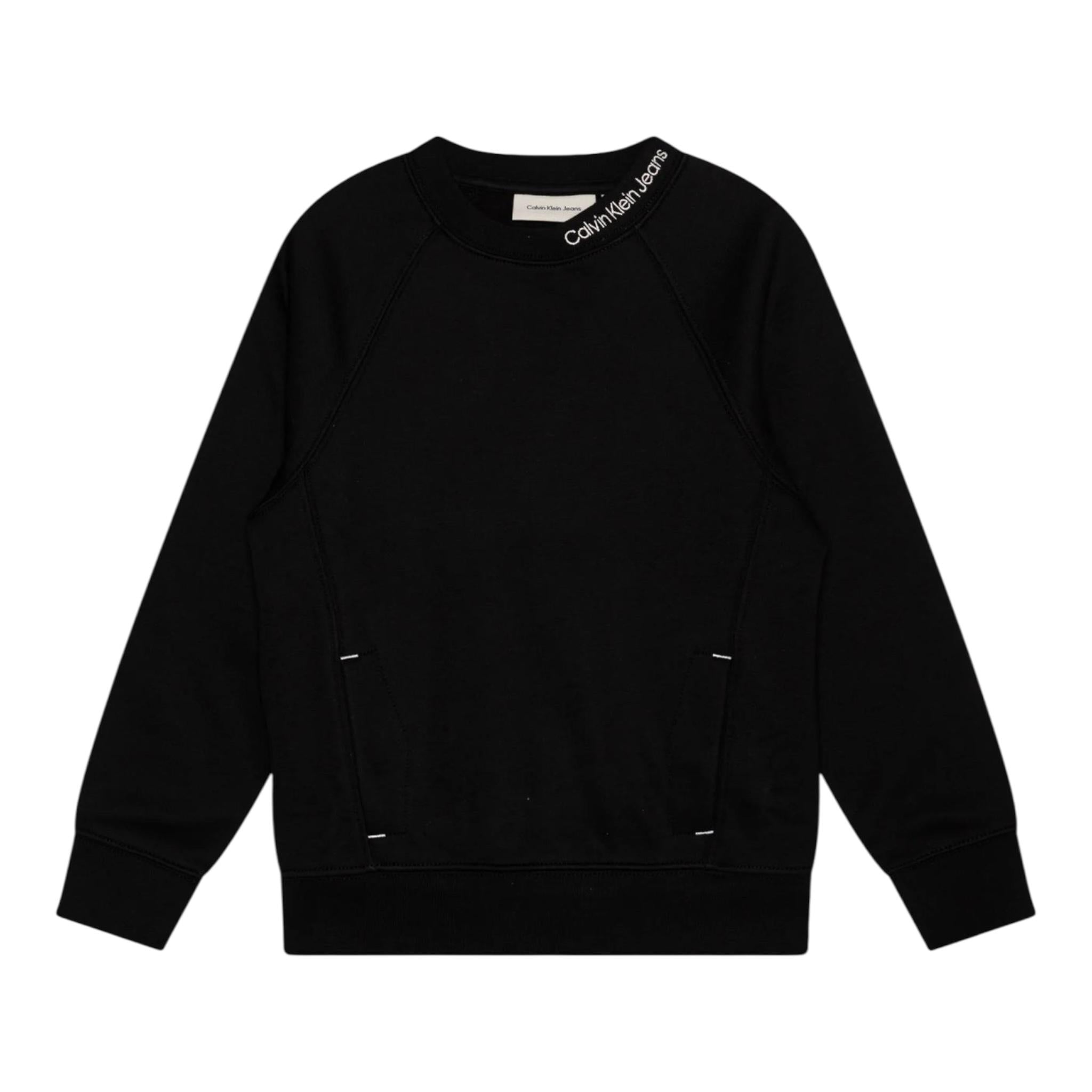 CALVIN KLEIN felpa tinta unita con logo girocollo Nero per Bambino IB0IB02326 NERO CALVIN KLEIN