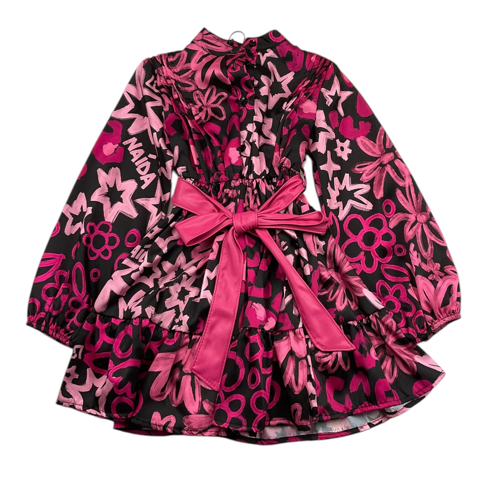 NAIDA abito manica lunga stampa fantasia Fuxia per Bambina NAAB289 FUXIA NAIDA