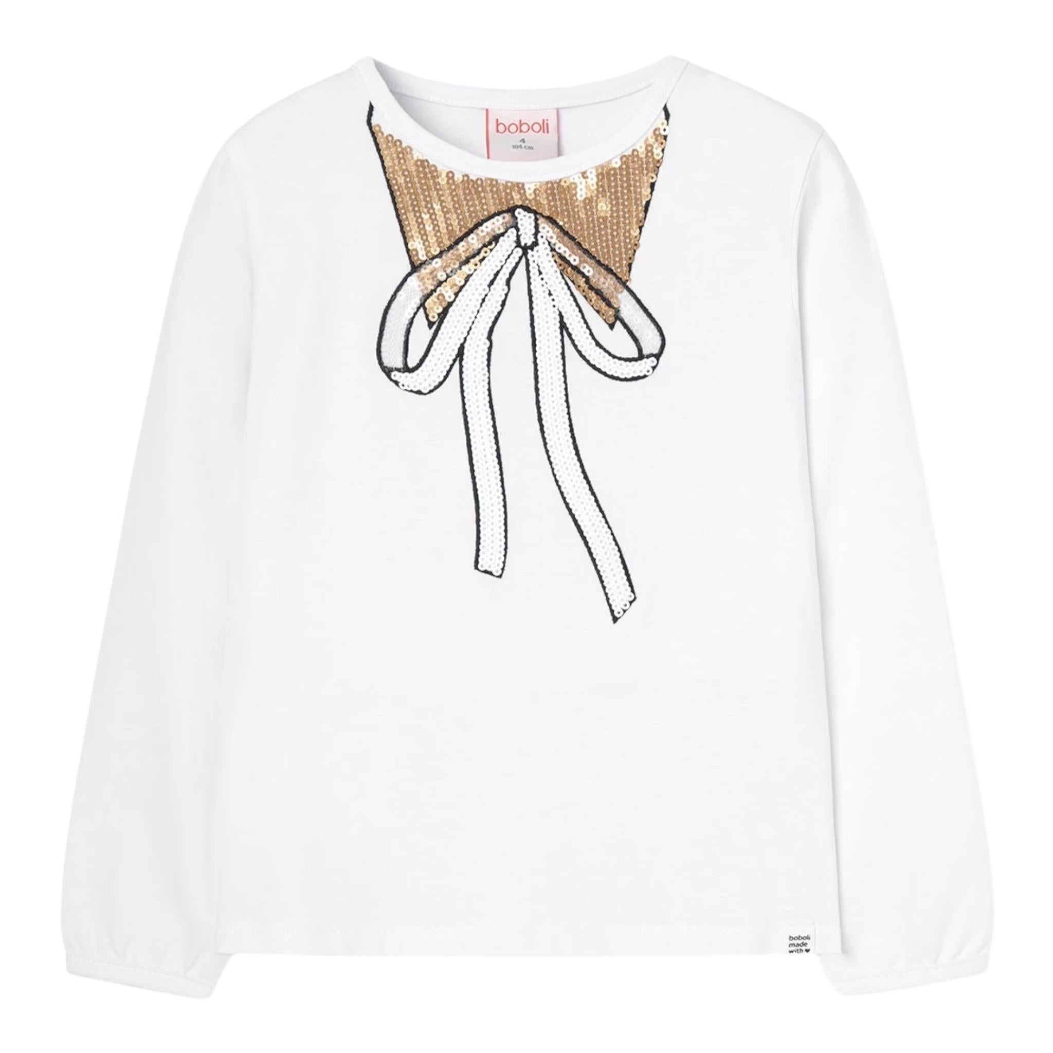 BOBOLI shirt girocollo tinta unita con paillettes Bianco per Bambina 459019 BIANCO BOBOLI