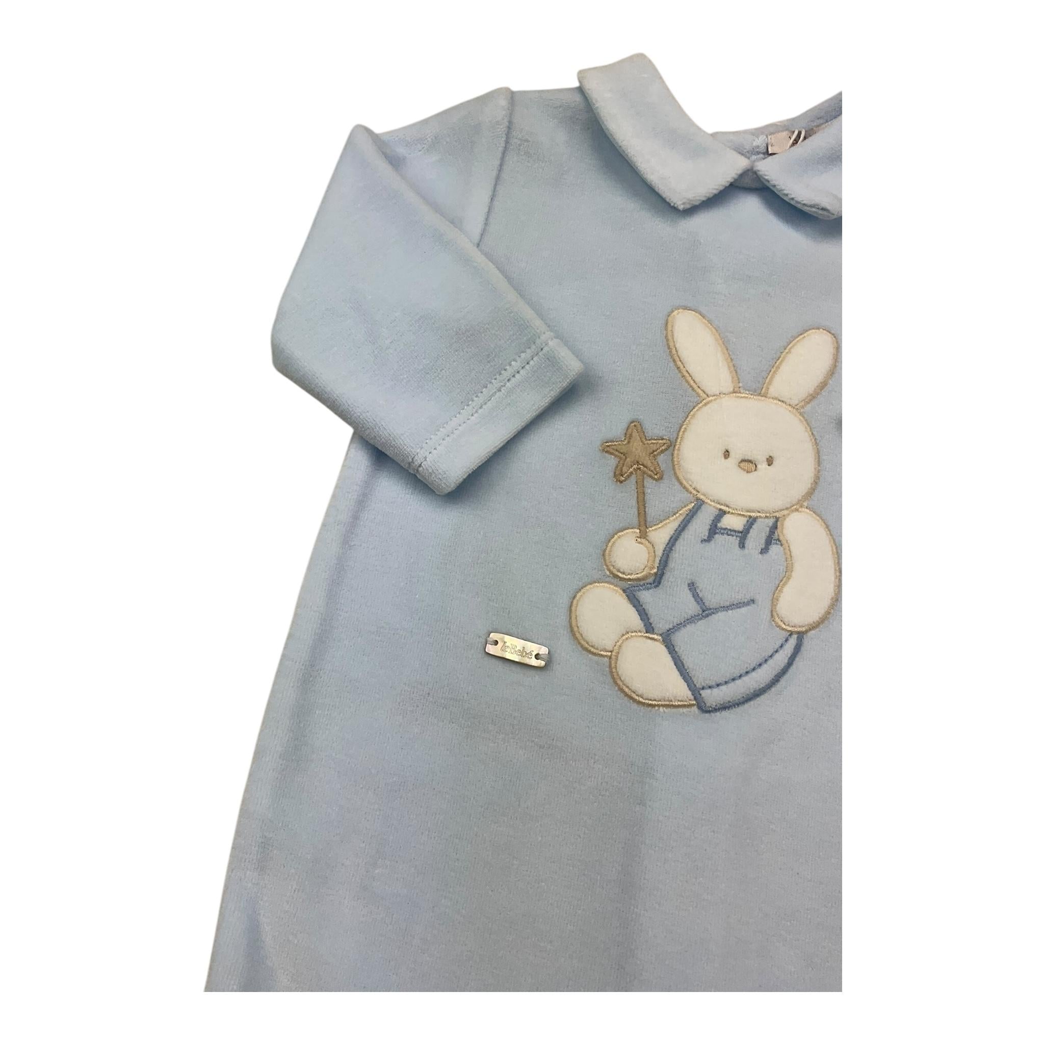 LE BEBE' tutina manica lunga tinta unita in ciniglia Azzurro per Neonato LBB5072 AZZURRO LE BEBE'