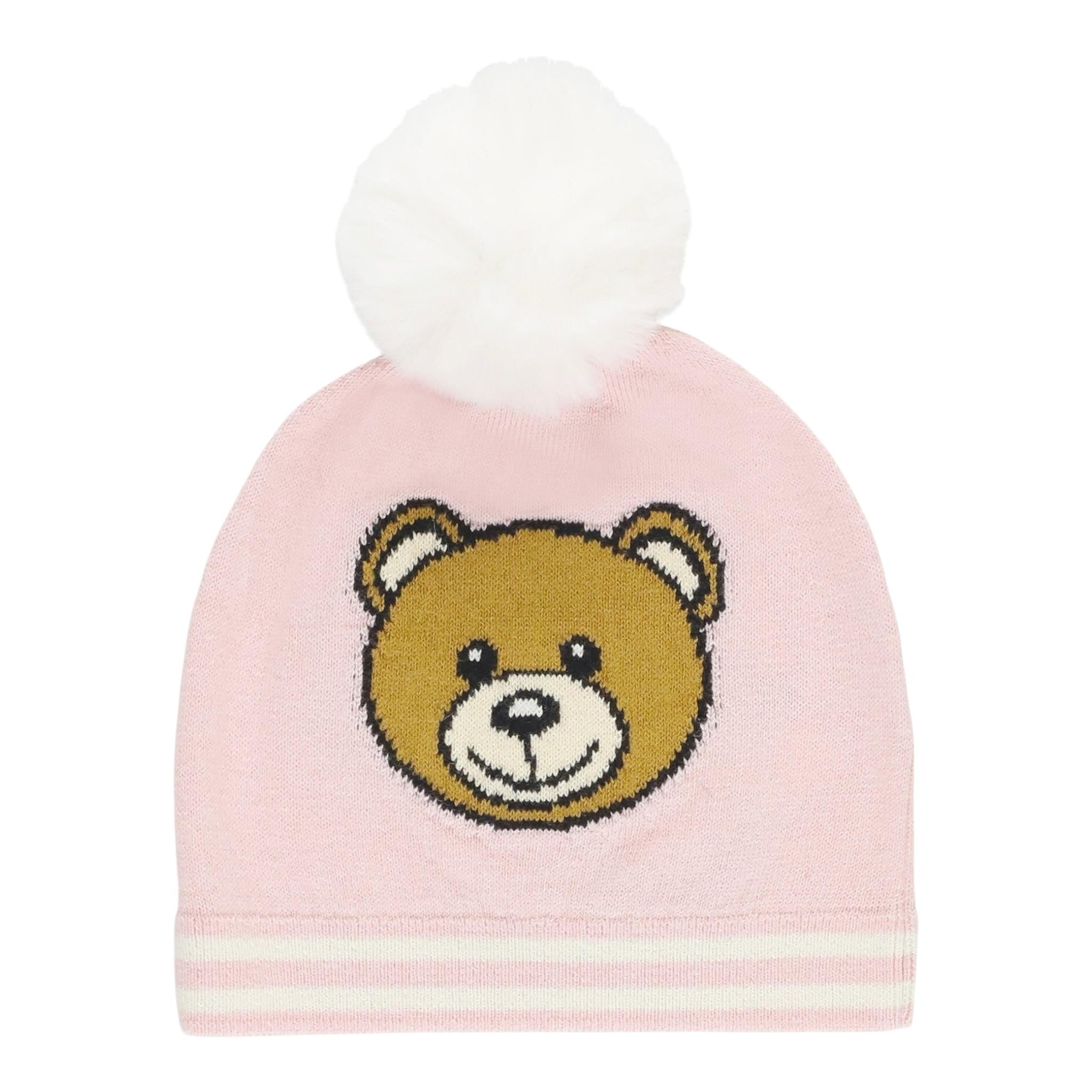 MOSCHINO cappello tinta unita con stampa e pon pon Rosa per Neonata MUX04WAX ROSA MOSCHINO