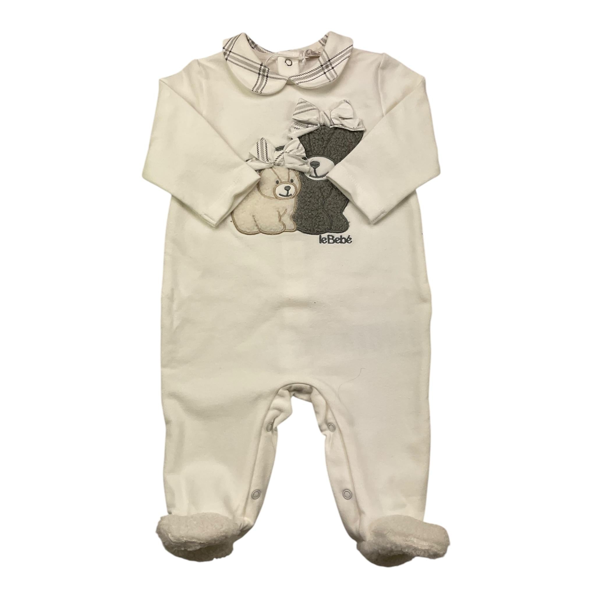 LE BEBE' tutina manica lunga tinta unita con orsi Panna per Neonata LBG5972 PANNA LE BEBE'
