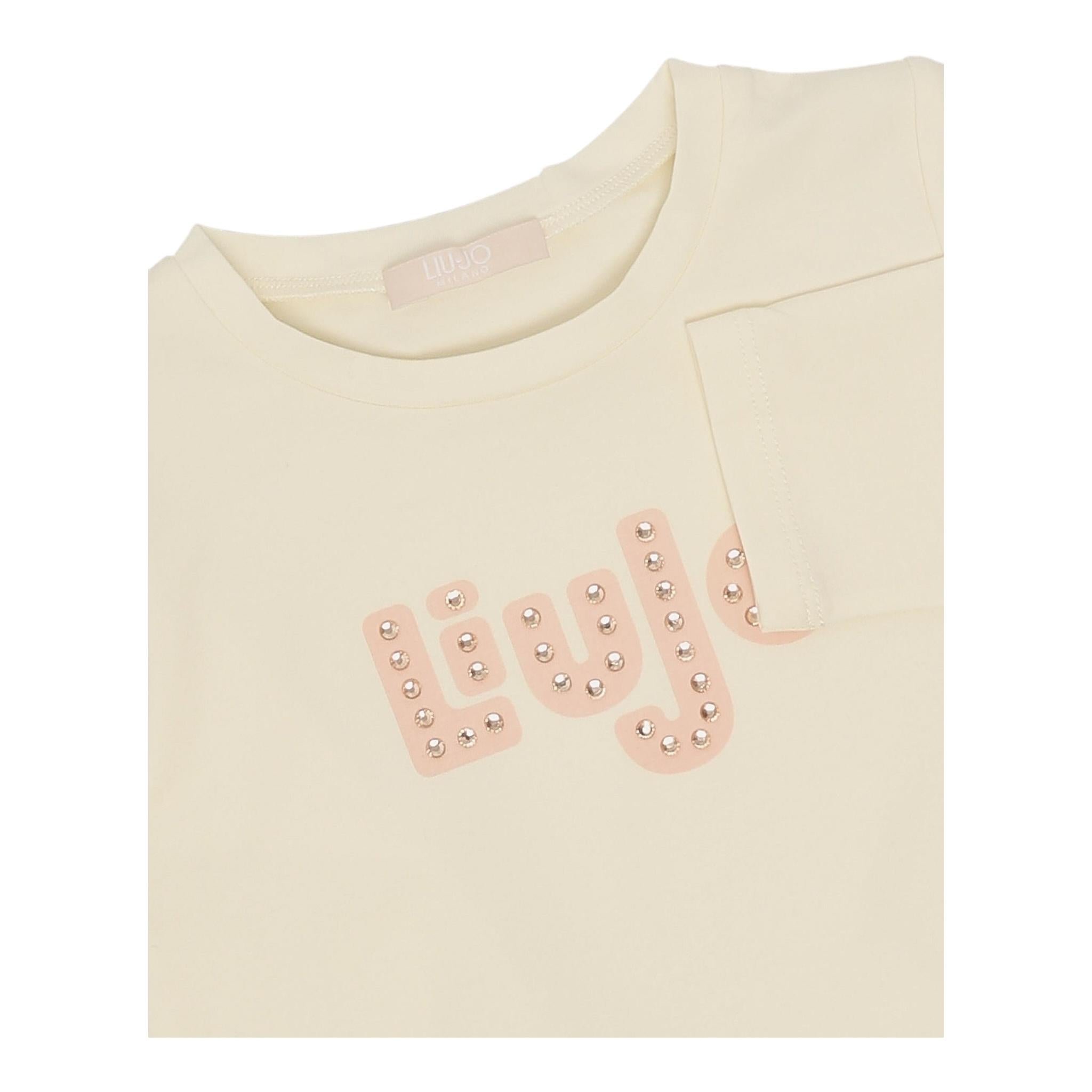 LIU JO shirt girocollo tinta unita con stampa Panna per Bambina KF4090 PANNA LIU JO