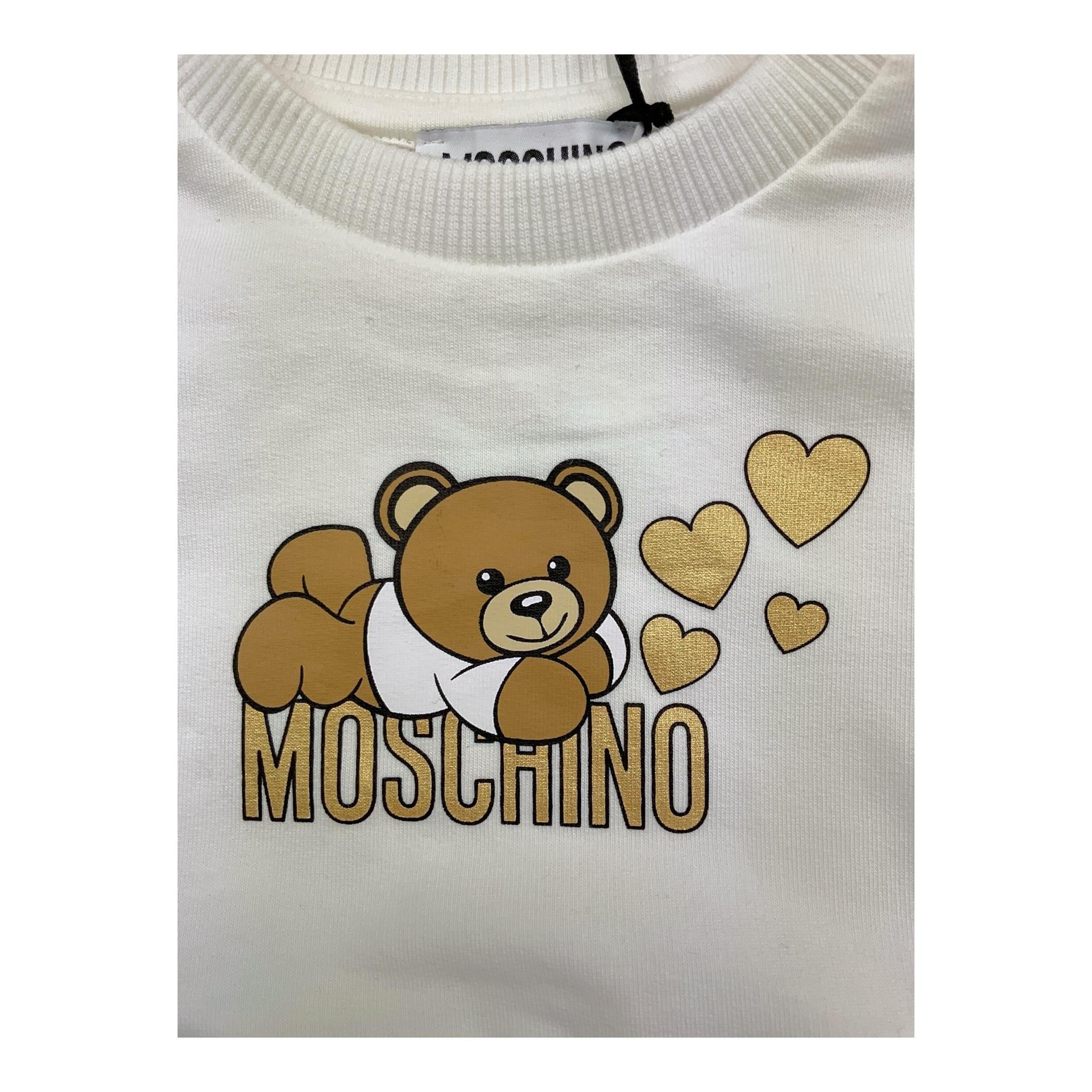 MOSCHINO abito manica lunga tinta unita con stampa in contrasto Bianco per Neonata MDV0BLX BIANCO MOSCHINO