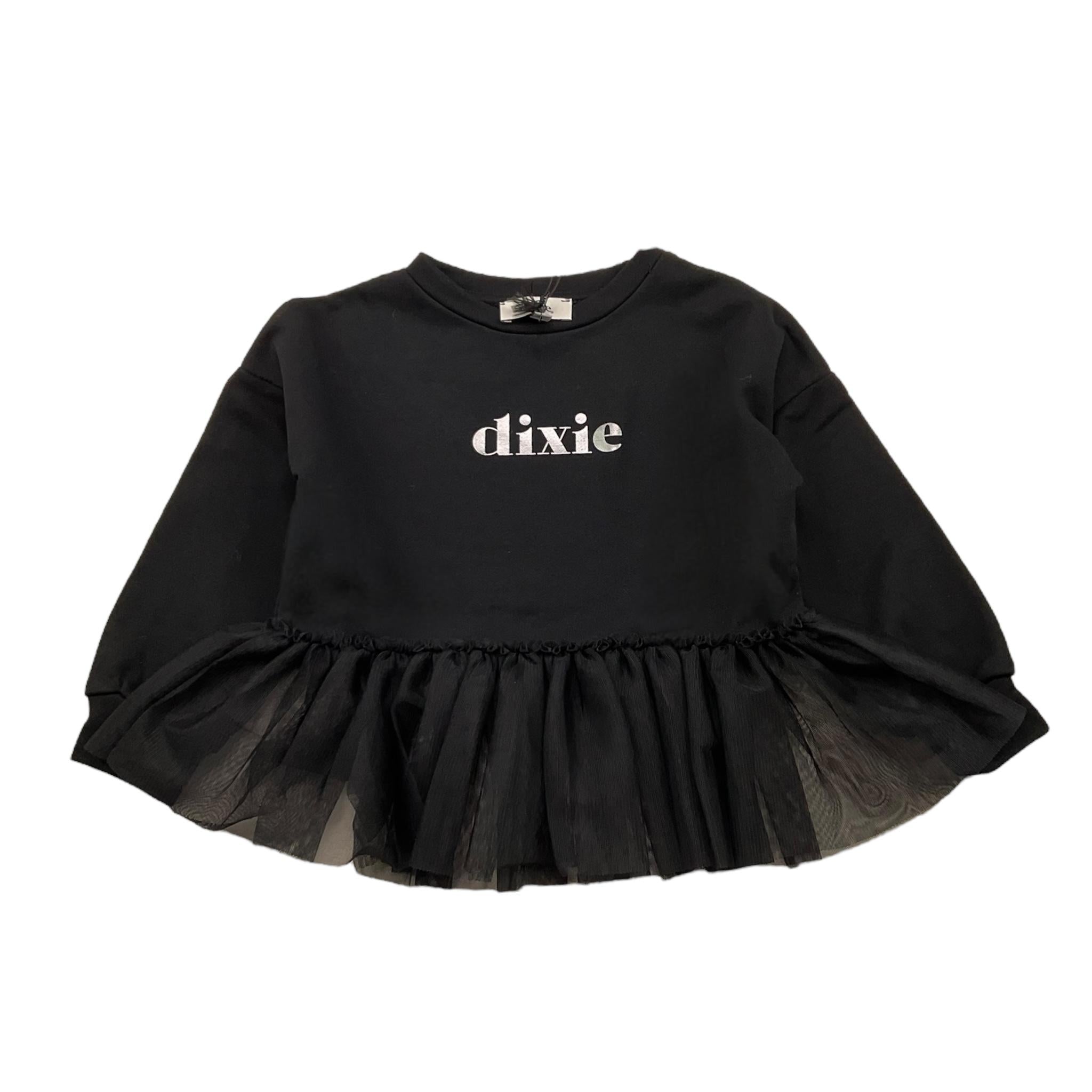 DIXIE felpa tinta unita girocollo con logo e tulle Nero per Bambina LB20040G67 NERO DIXIE