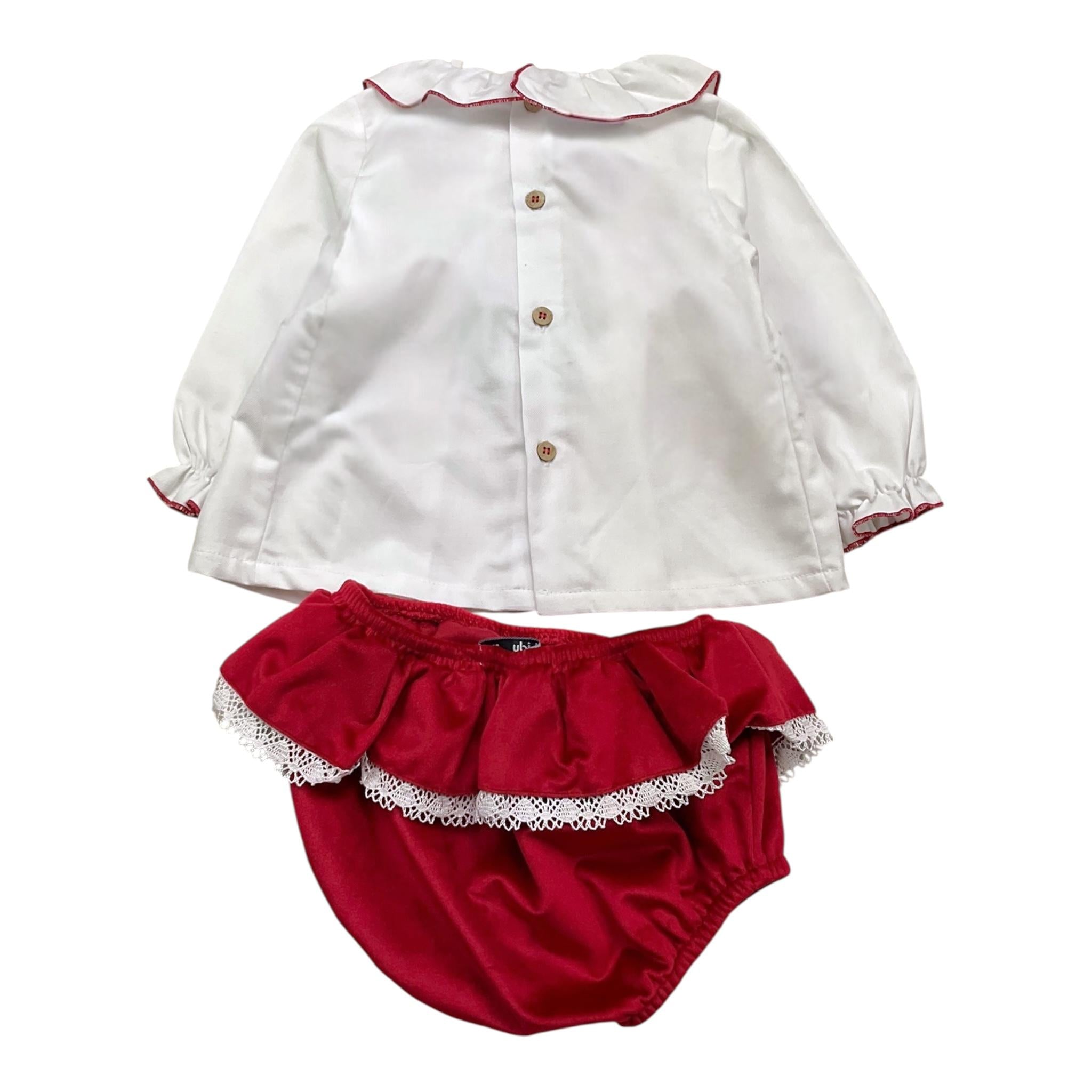 BABIDU completo 2pz bicolore camicia-coulotte Bianco/rosso per Neonata 41661 BIANCO/ROSSO BABIDU