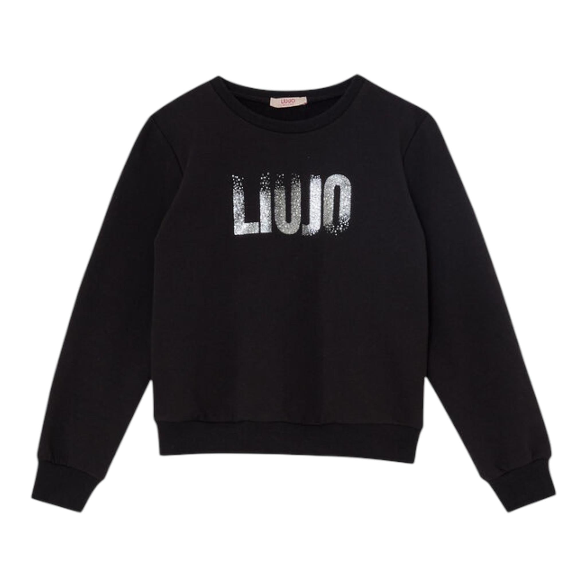 LIU JO felpa girocollo tinta unita con stampa Nero per Bambina GF4025 NERO LIU JO