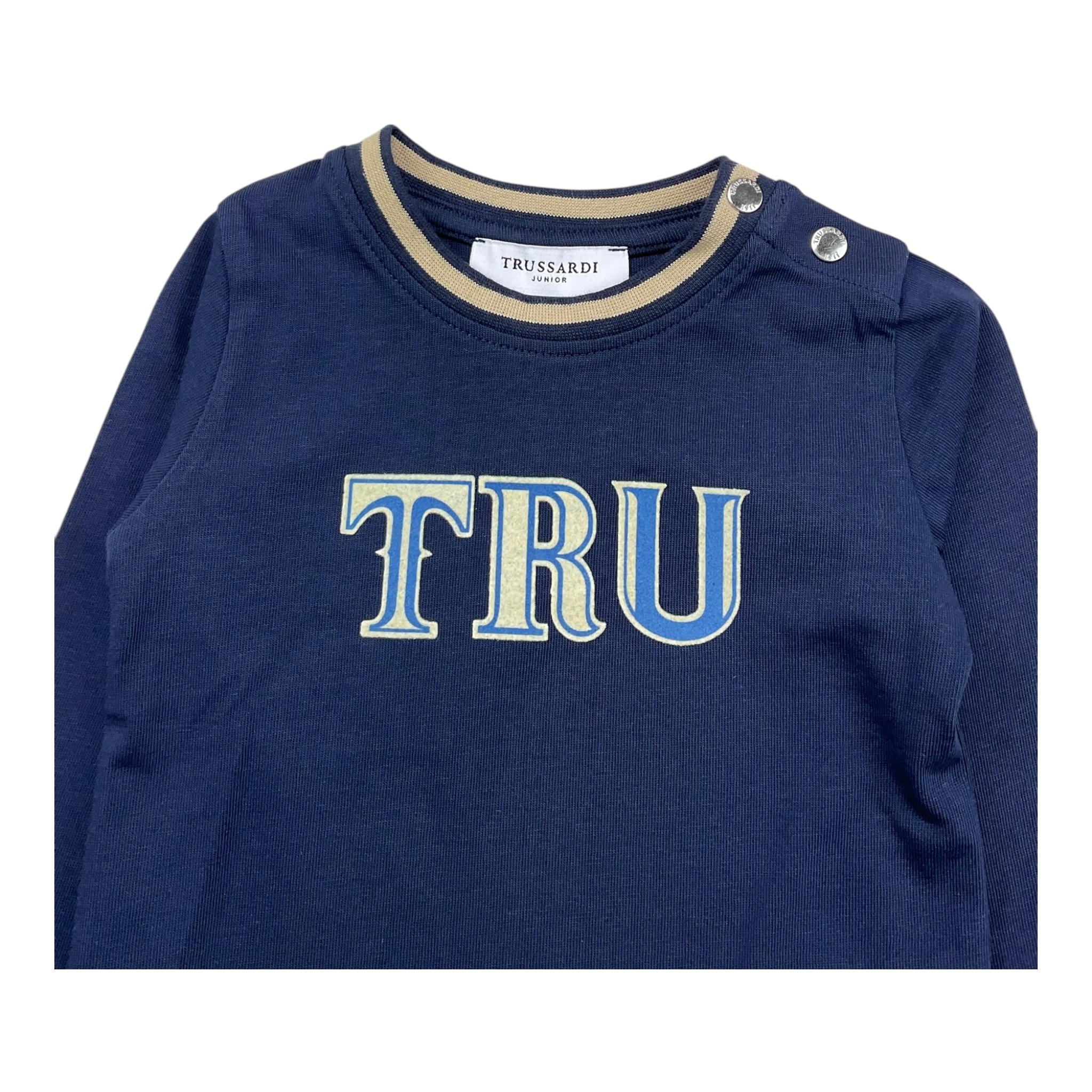 TRUSSARDI shirt girocollo tinta unita con stampa in contrasto Blu per Neonato TIA25116TS BLU TRUSSARDI