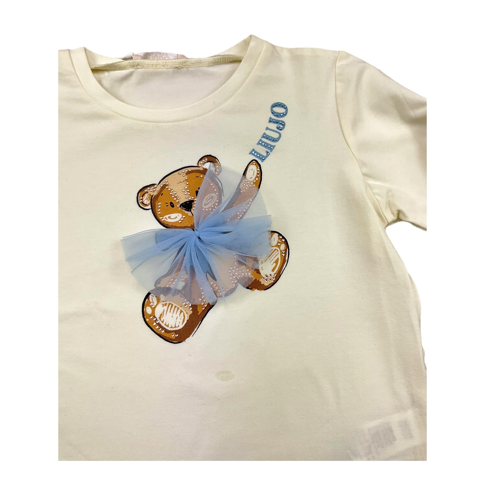 LIU JO shirt girocollo tinta unita con stampa brillantinata e fiocco Panna per Bambina KF4066X PANNA LIU JO