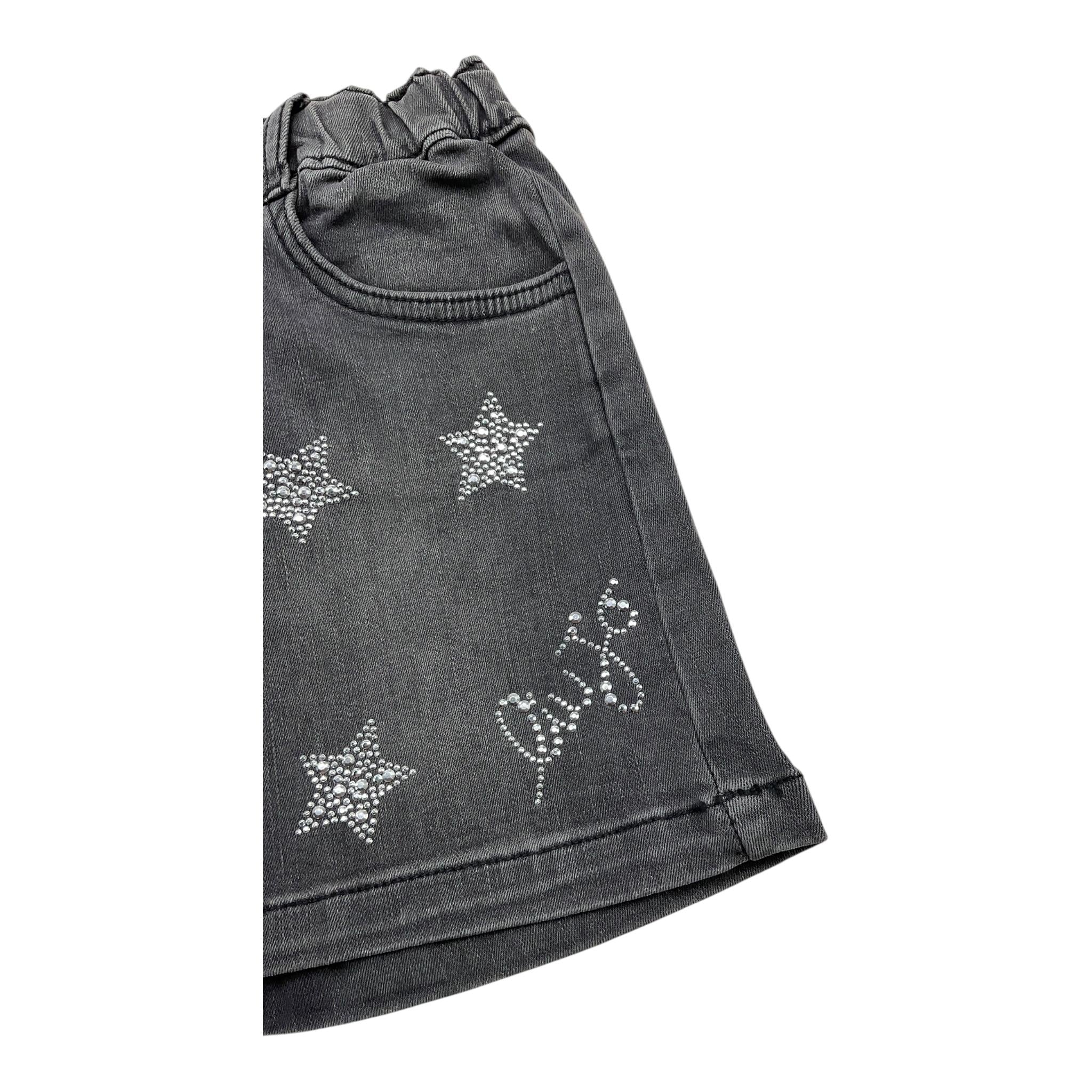 LIU JO gonna in denim tinta unita cn elastico in vita e brillantini Nero per Bambina KF4080 NERO LIU JO