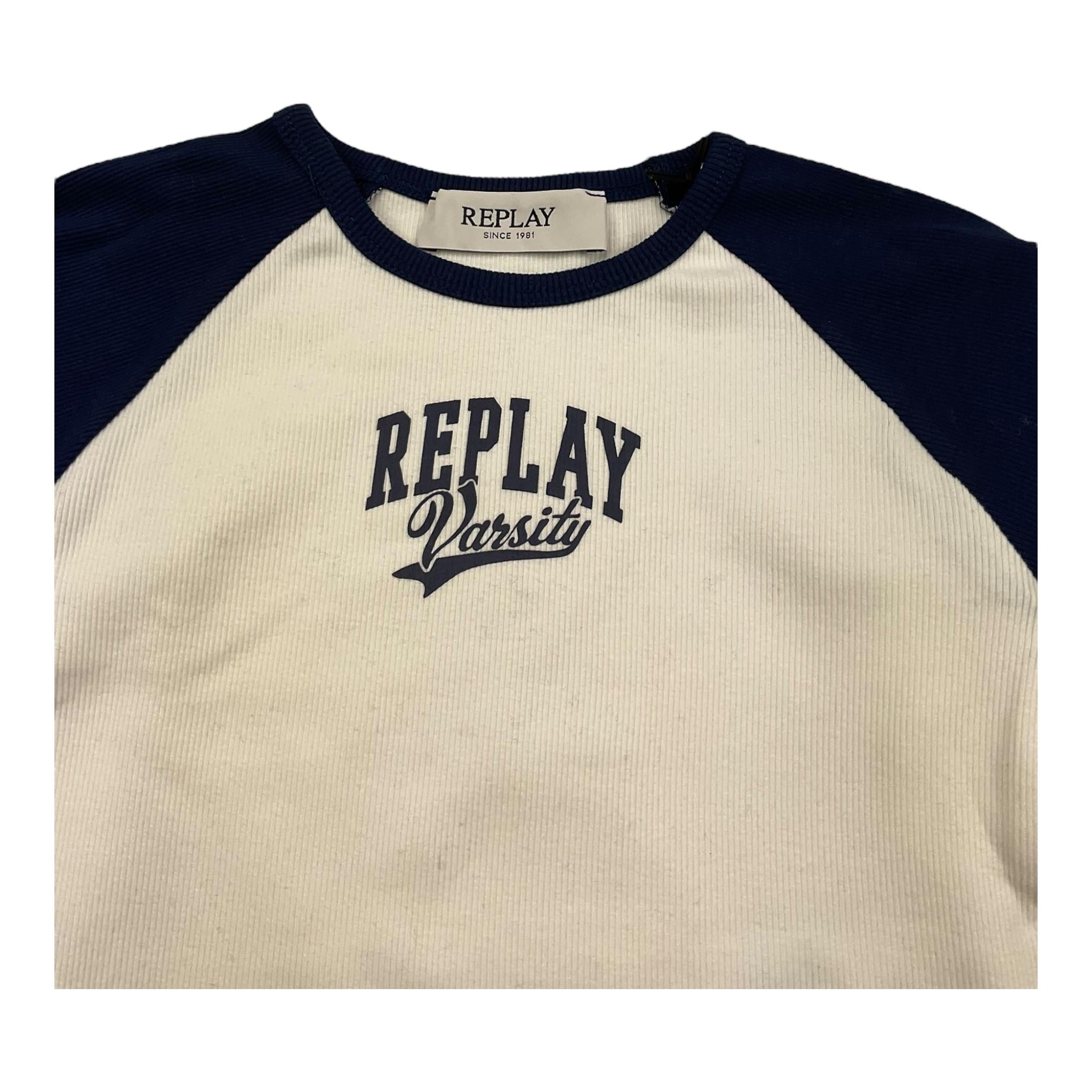 REPLAY shirt girocollo tinta unita con maniche in contrasto Panna per Bambina SG7150 PANNA REPLAY