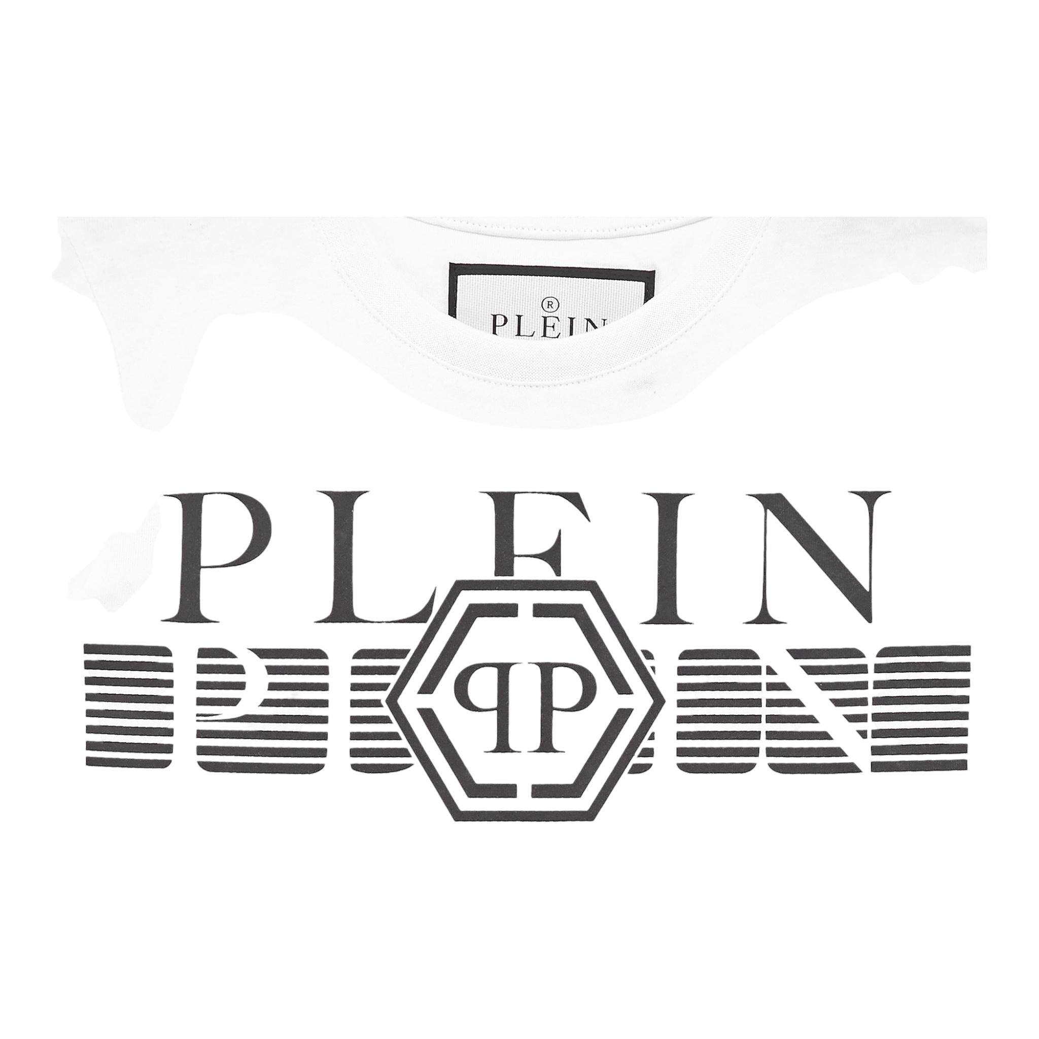 PHILIPPE PLEIN t-shirt girocollo tinta unita con stampa logo Bianco per Bambino BTK1265 BIANCO PHILIPPE PLEIN