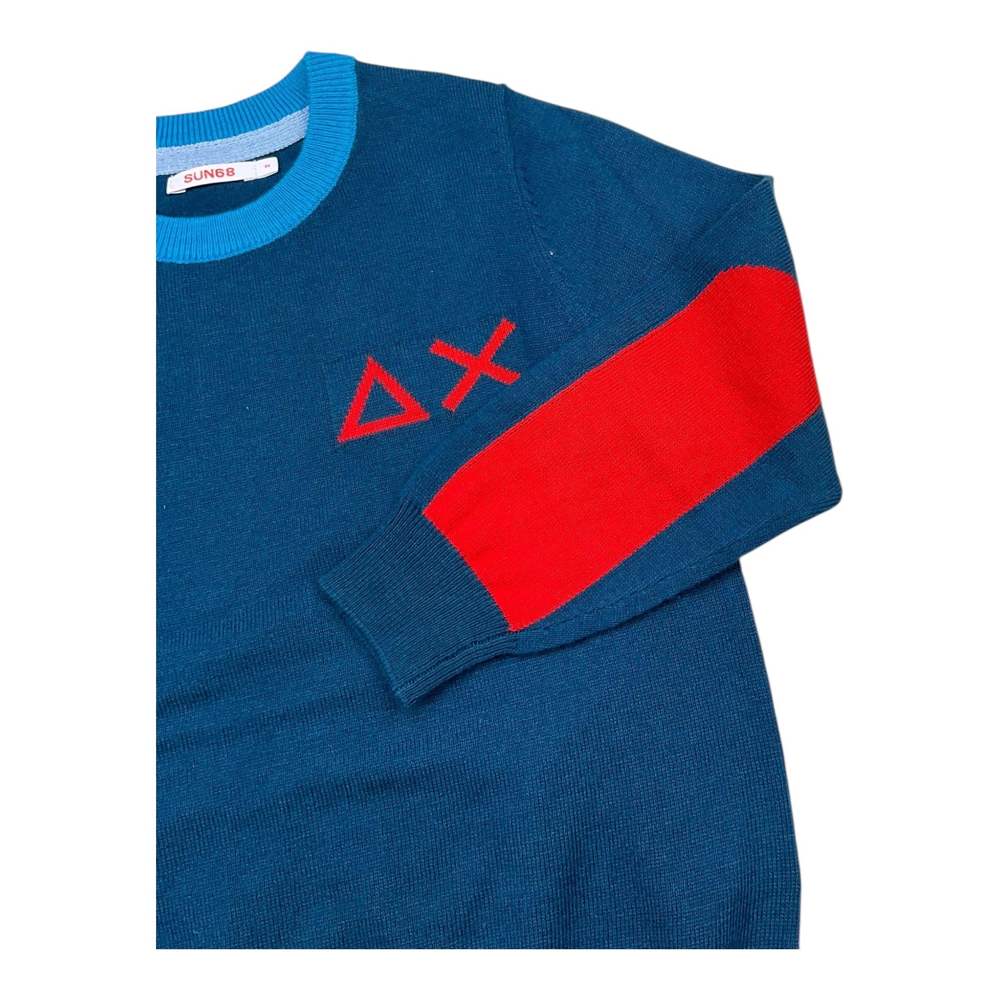 SUN68 maglia girocollo tinta unita con ricamo logo Petrolio per Neonato K44330 PETROLIO SUN68