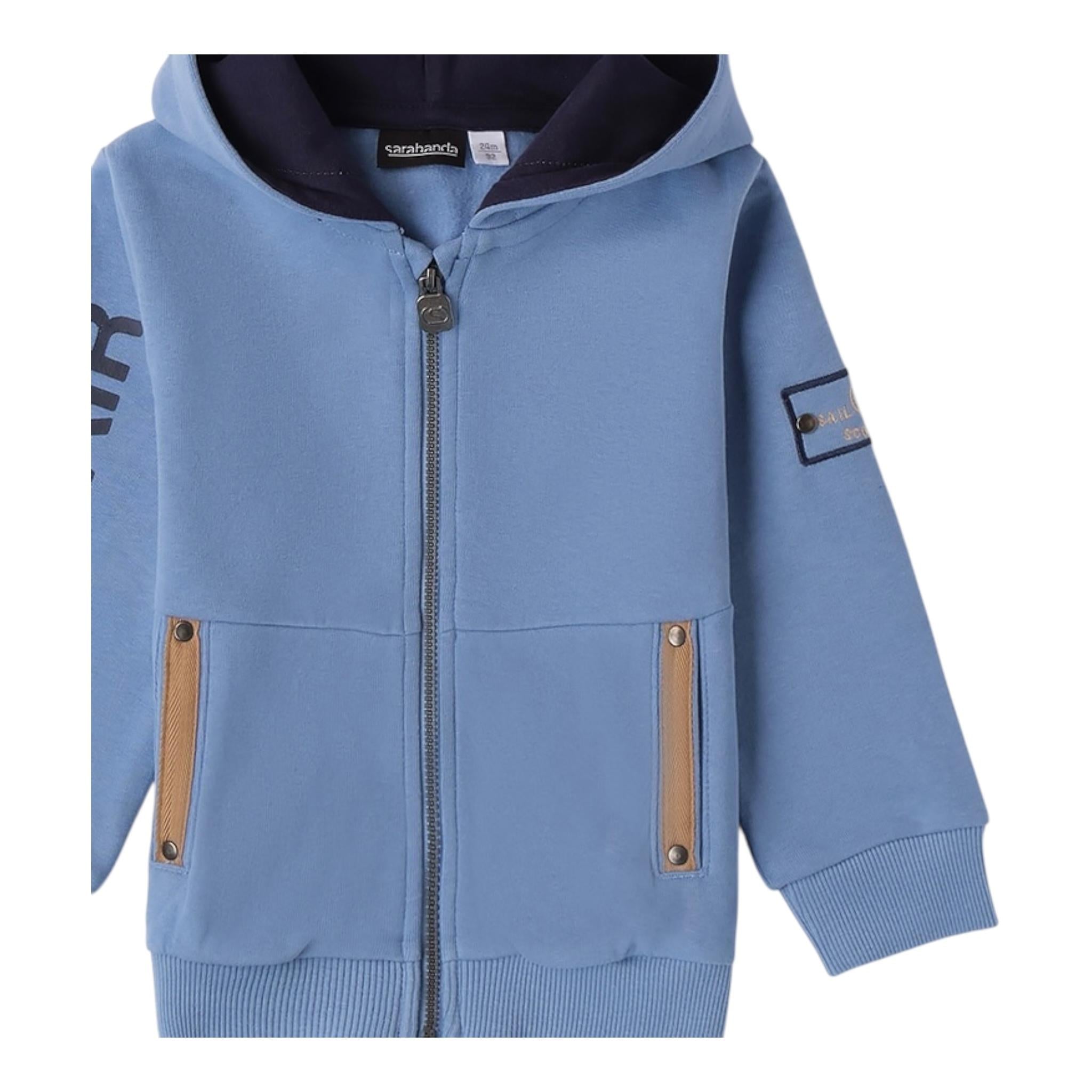 SARABANDA felpa tinta unita con cappuccio e zip Azzurro per Bambino 0A145 AZZURRO SARABANDA