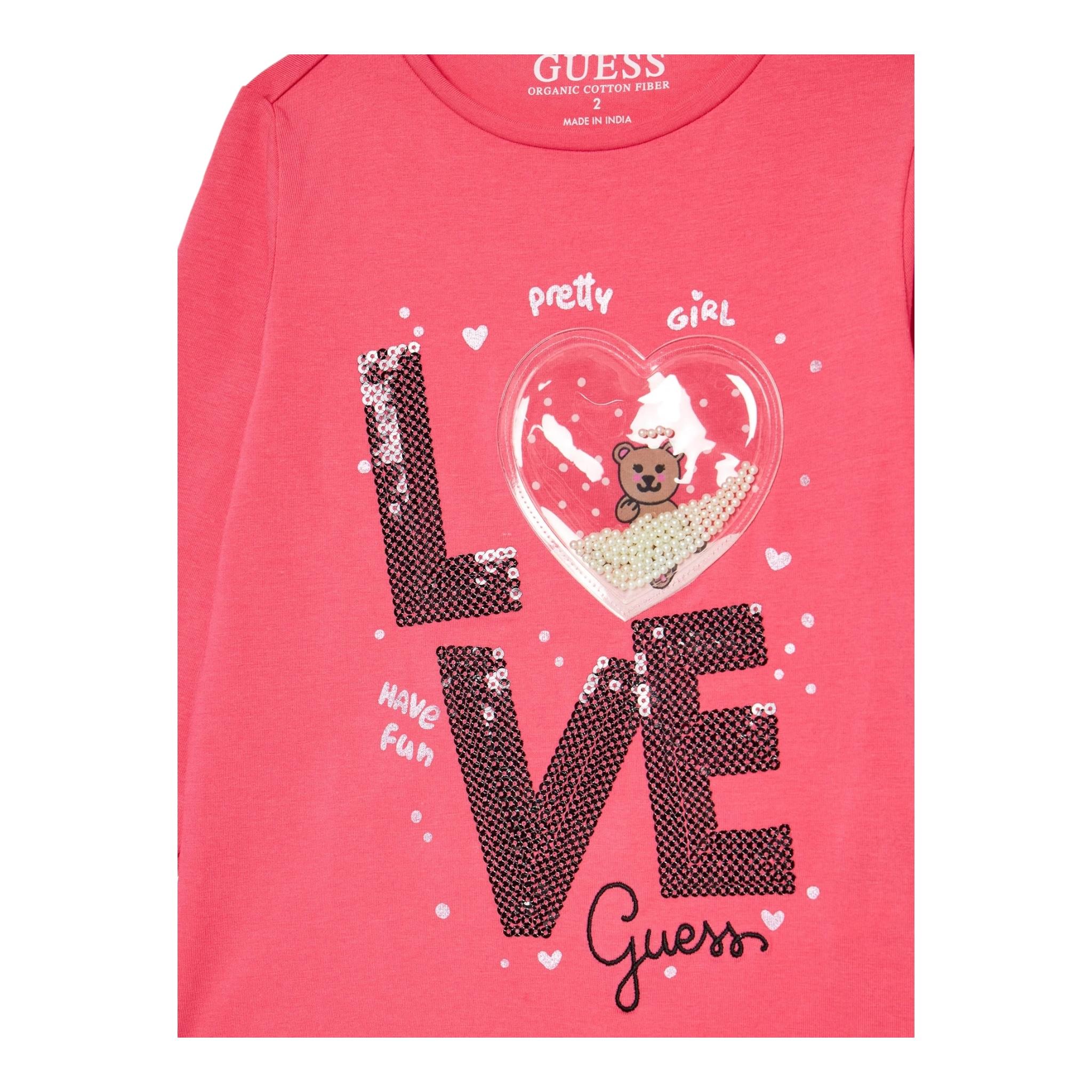 GUESS shirt girocollo tinta unita con stampa in contrasto Rosa per Bambina K4BI11J1314JX ROSA GUESS