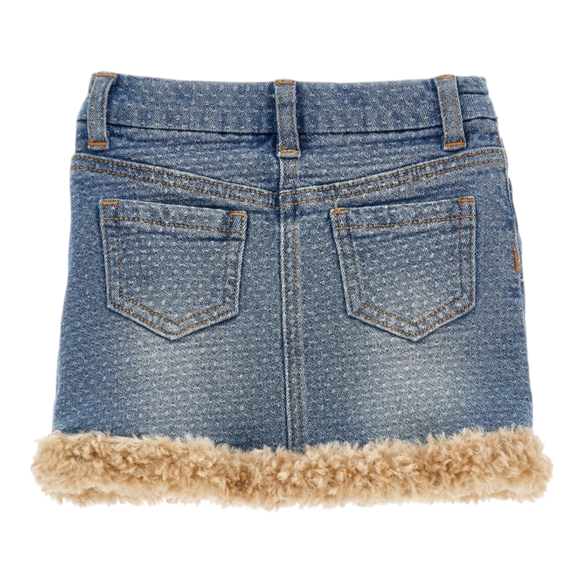 MONNALISA gonna in denim tinta unita con profili pelliccia Rosa per Bambina 39D701 AZZURRO MONNALISA