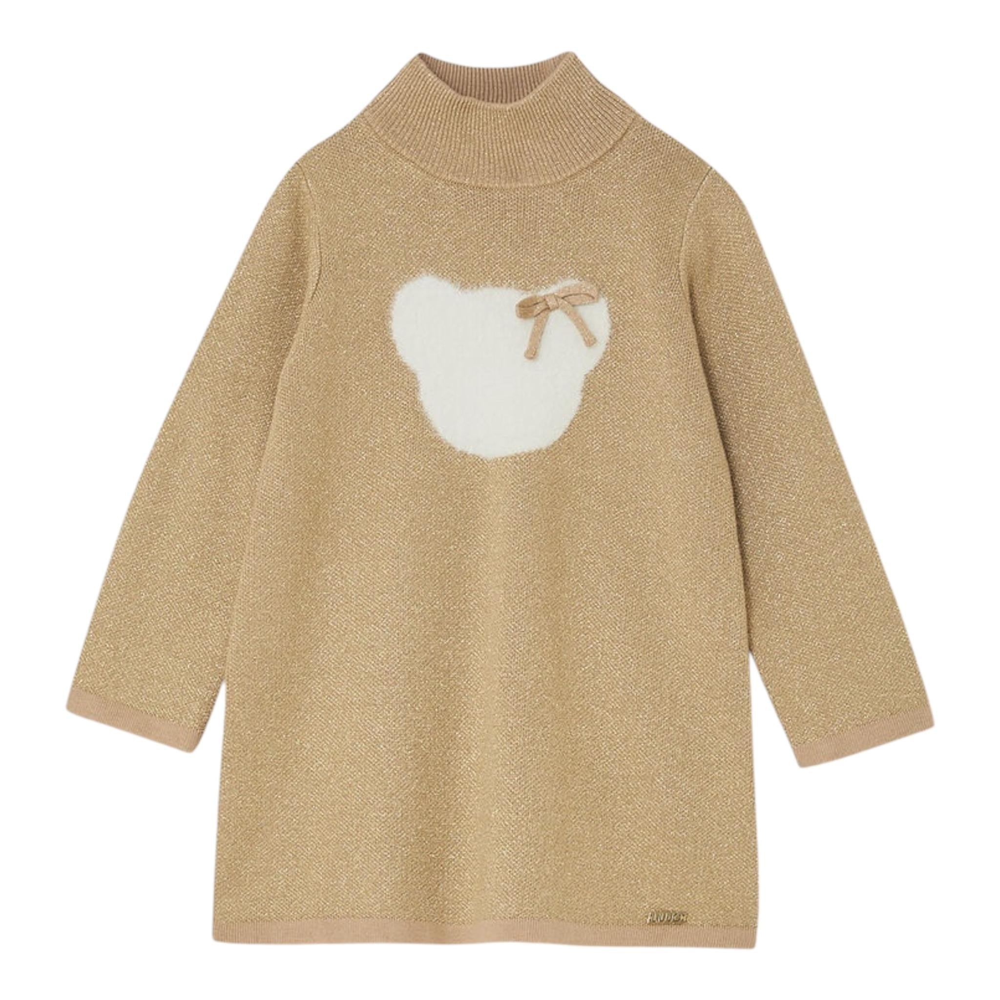 LIU JO abito in maglia collo alto tinta unita con stampa Oro per Bambina KF4071 ORO LIU JO