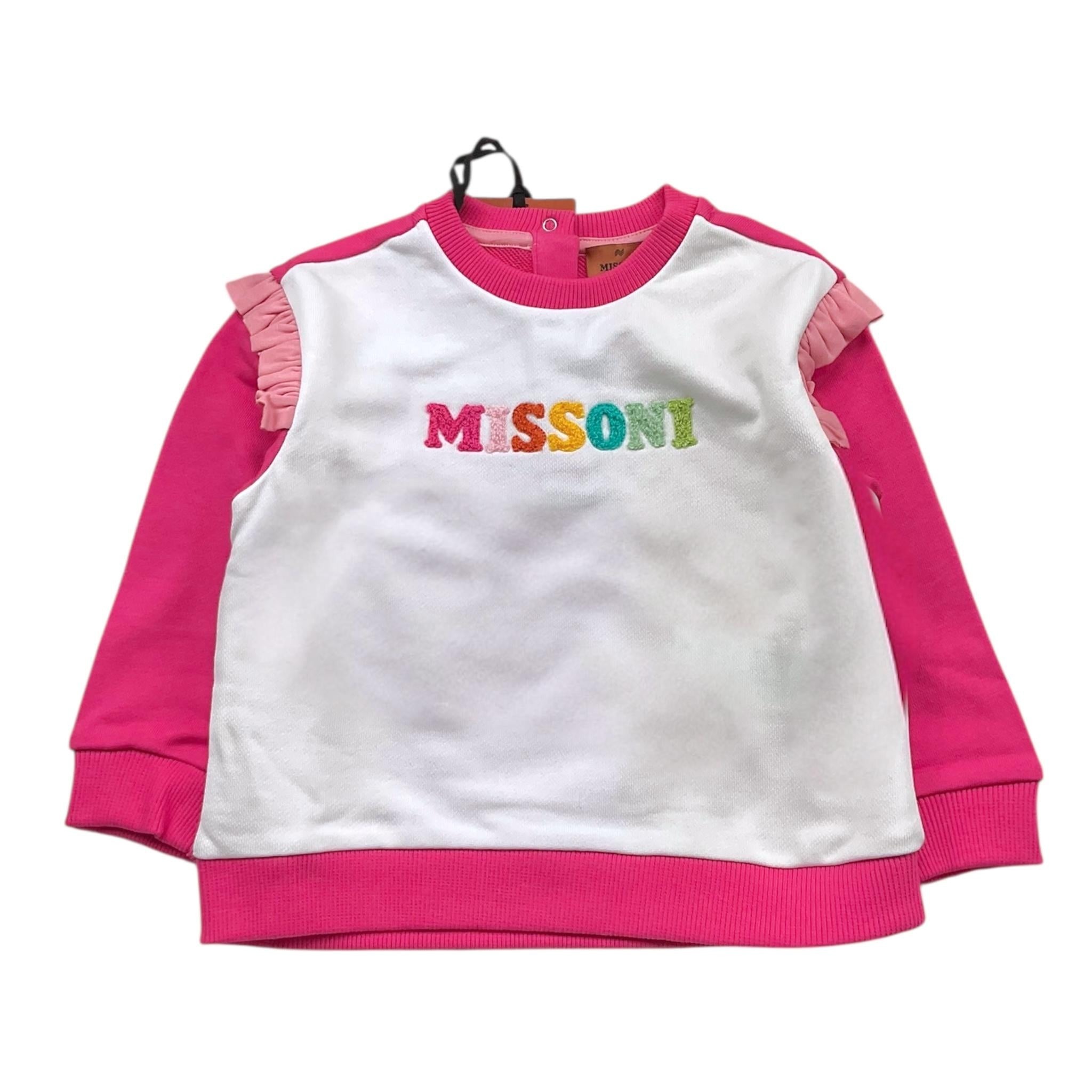 MISSONI felpa bicolore girocollo con stampa Bianco/fuxia per Neonata MU4010 BIANCO/FUXIA MISSONI