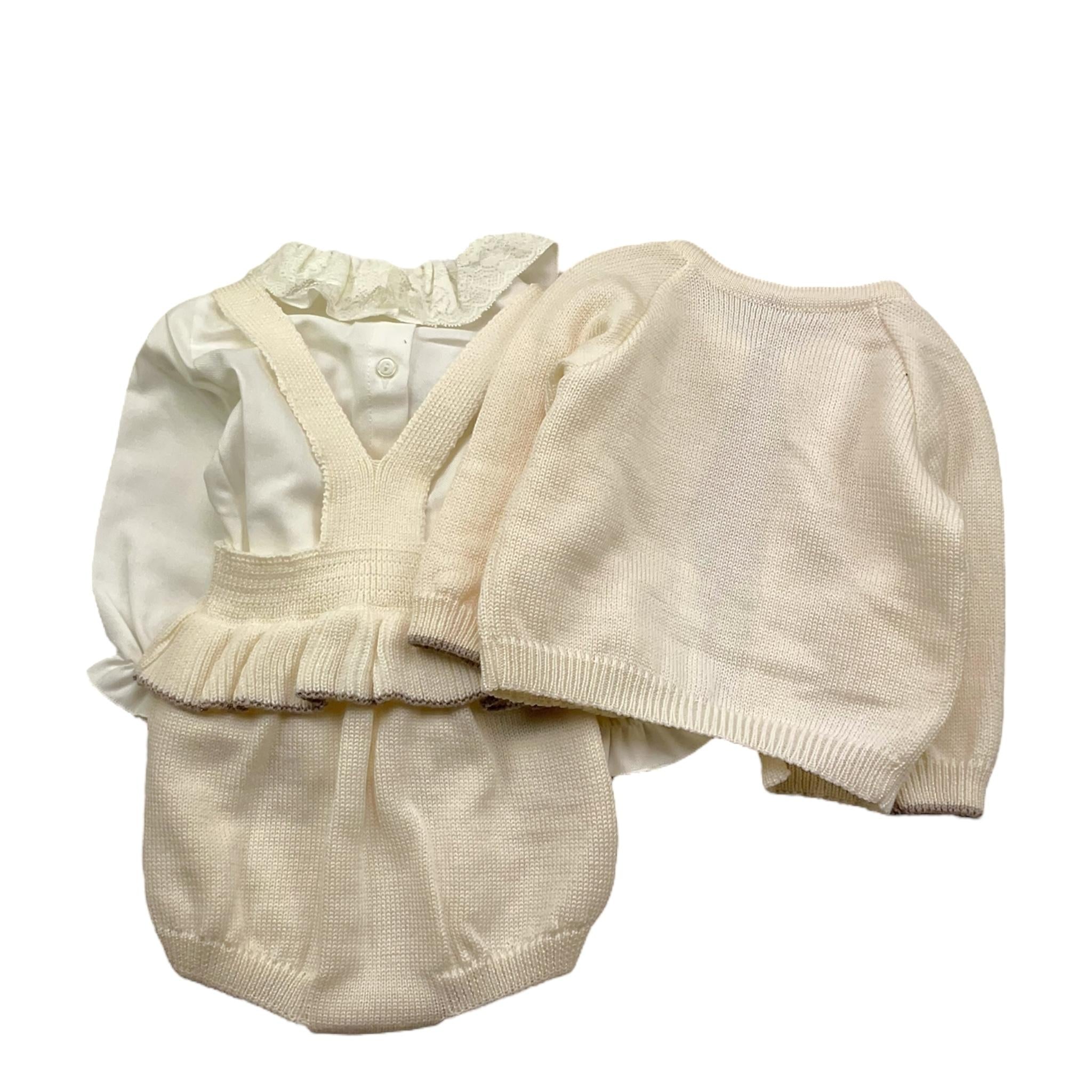 MARLU' completo 3pz camicia-cardigan-salopette Panna per Neonata IG1060 PANNA MARLU'