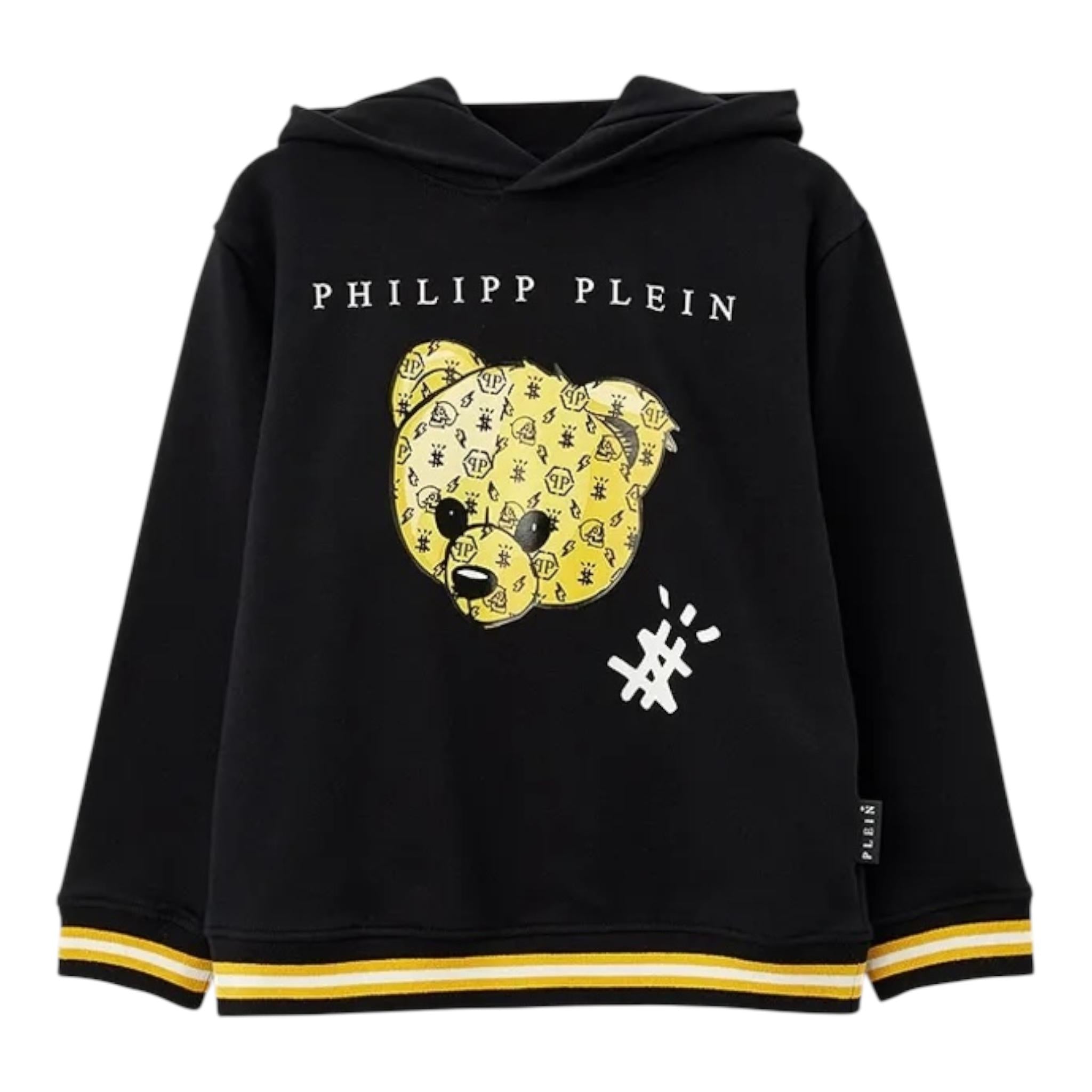 PHILIPPE PLEIN felpa chiusa con cappuccio tinta unita con logo Nero per Bambino 25F005 NERO PHILIPPE PLEIN