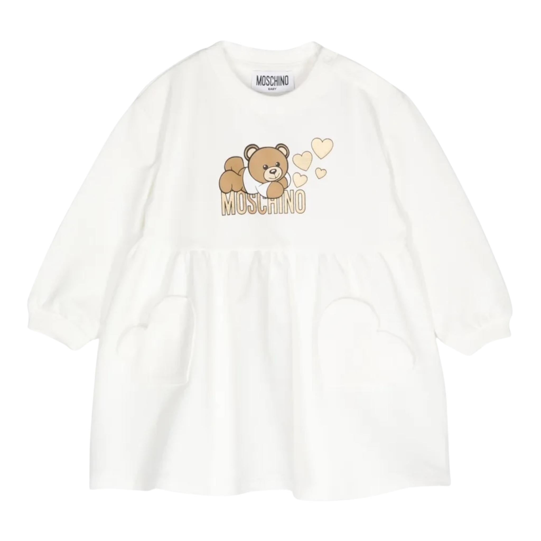 MOSCHINO abito manica lunga tinta unita con stampa in contrasto Bianco per Neonata MDV0BLX BIANCO MOSCHINO