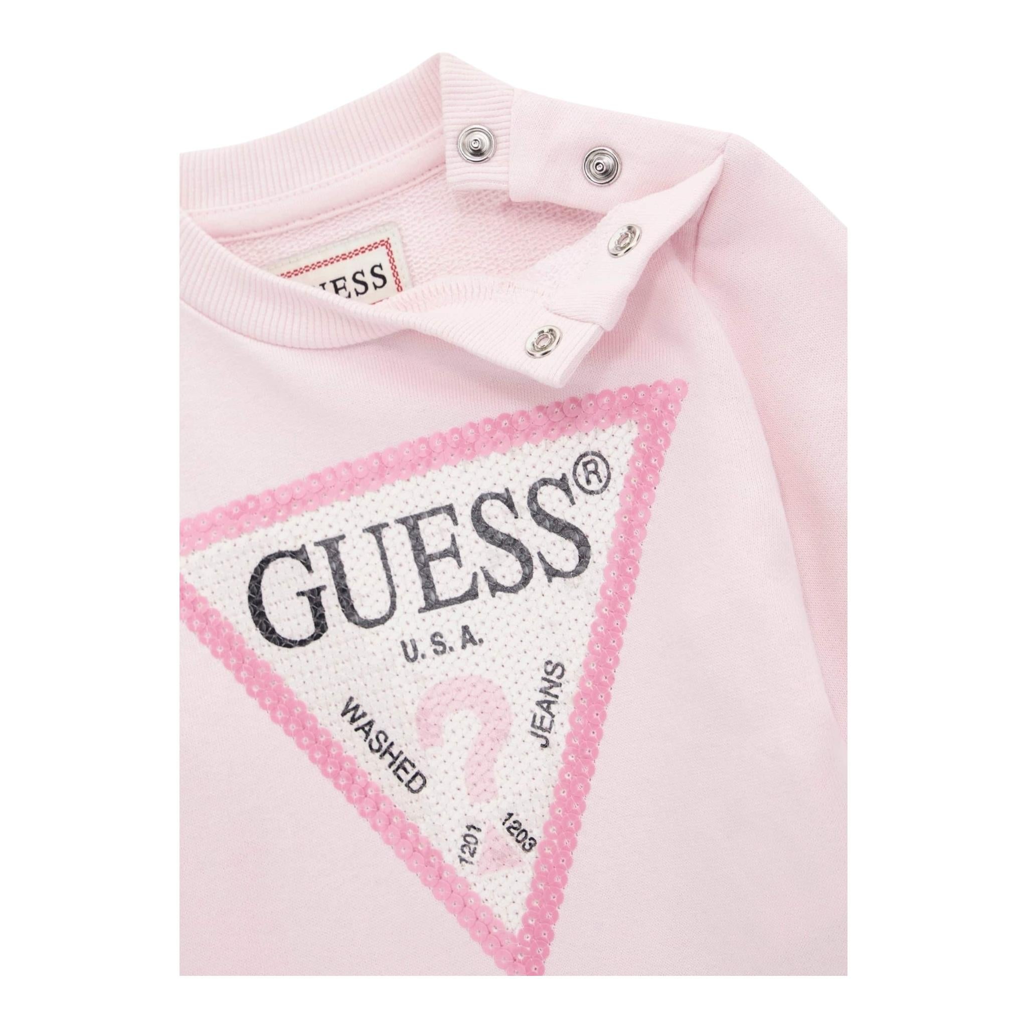 GUESS felpa chiusa girocollo tinta unita con logo Rosa per Neonata K4YQ10KA6R3XX ROSA GUESS
