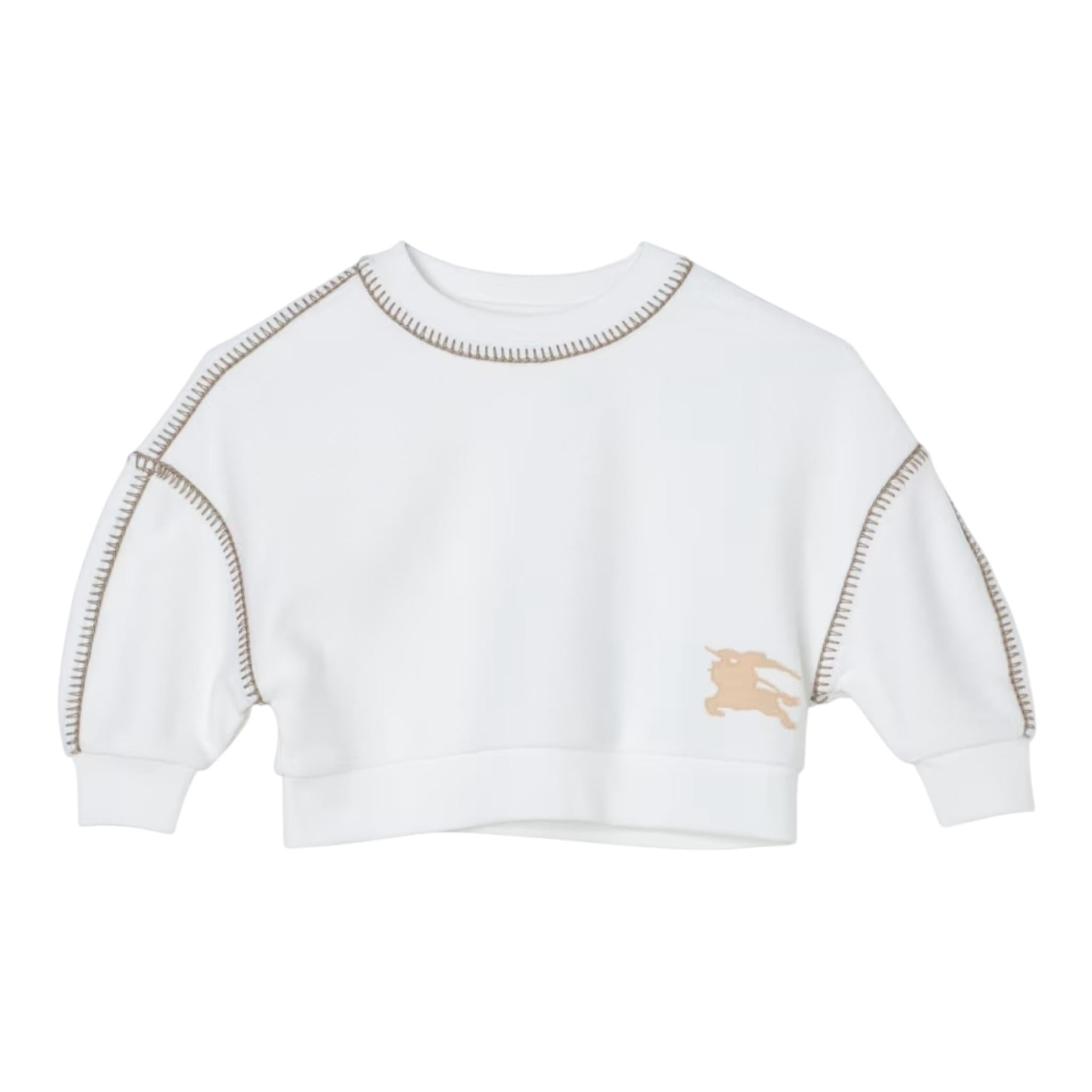 BURBERRY felpa chiusa girocollo tinta unita con stampa in contrasto Panna per Bambina 8083196 PANNA BURBERRY