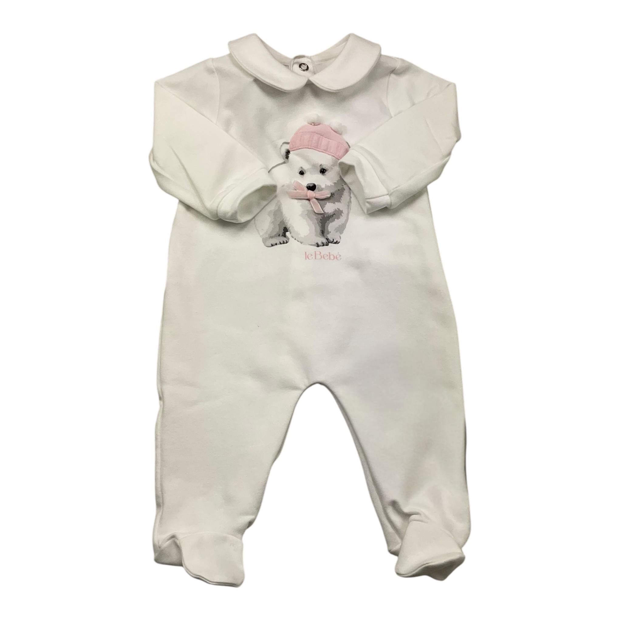LE BEBE' tutina manica lunga tinta unita con orso Bianco per Neonata LBG6005 BIANCO LE BEBE'