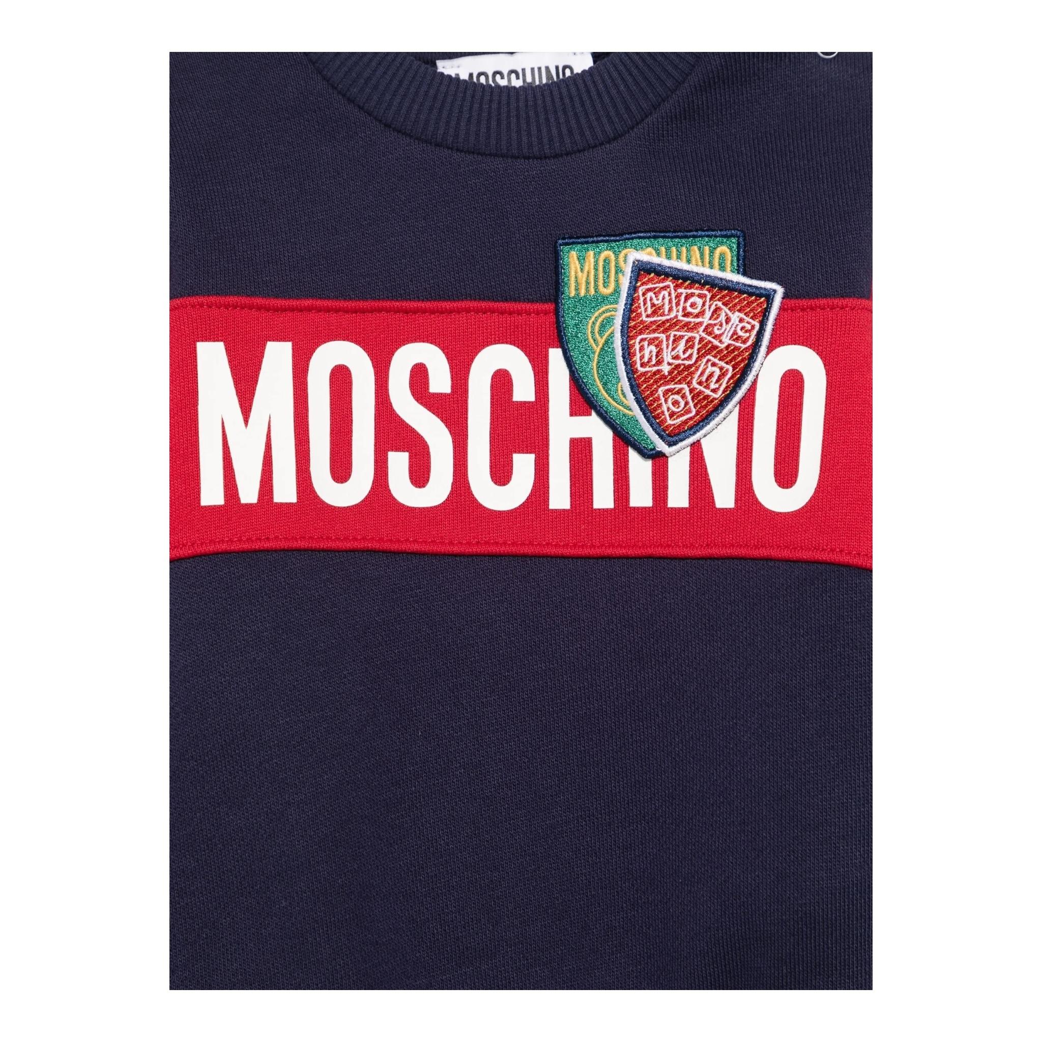MOSCHINO felpa chiusa girocollo bicolore Blu per Neonato MUF05GX BLU MOSCHINO